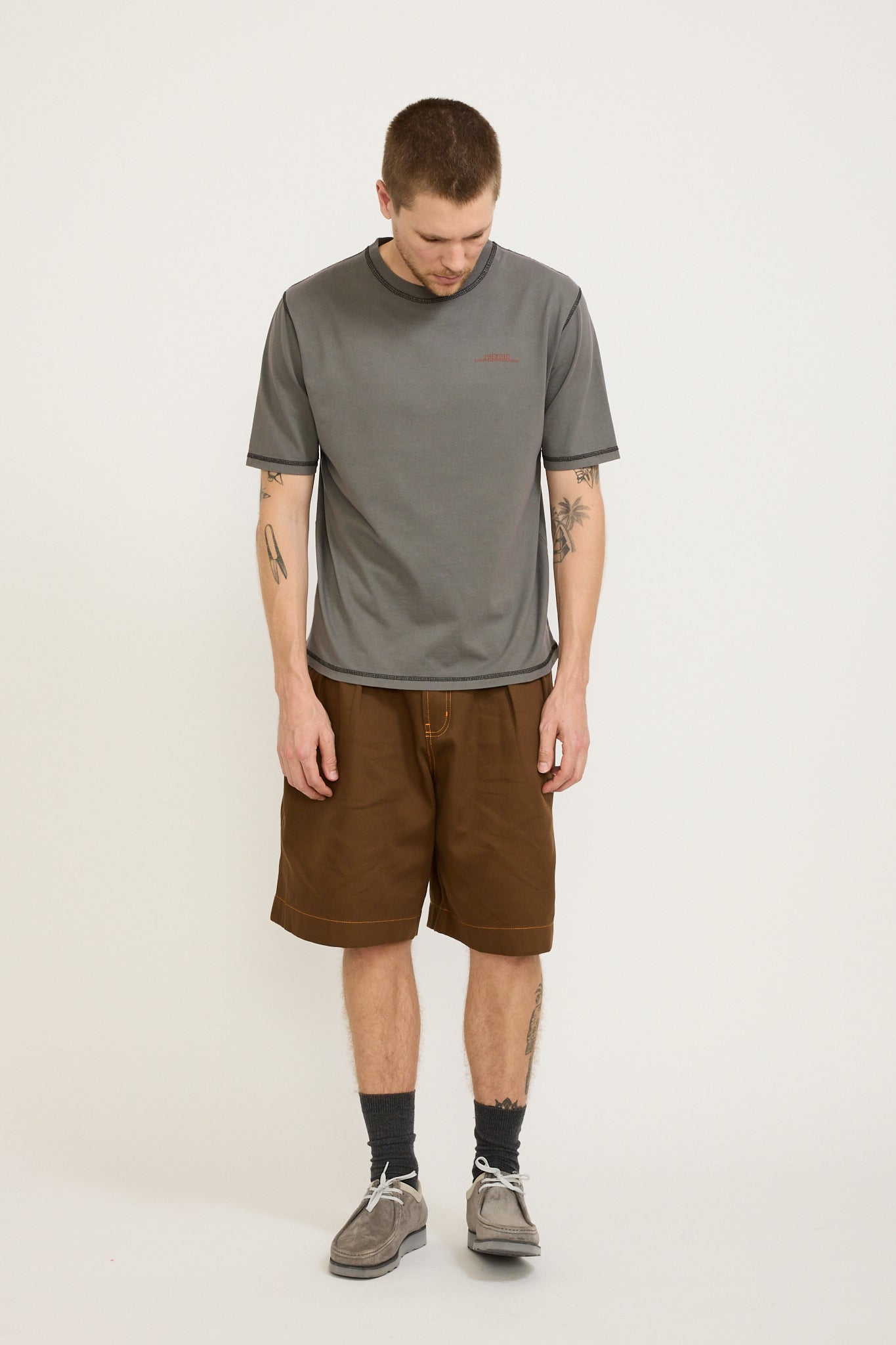 Contrast Stitch SS Tee Warm Grey