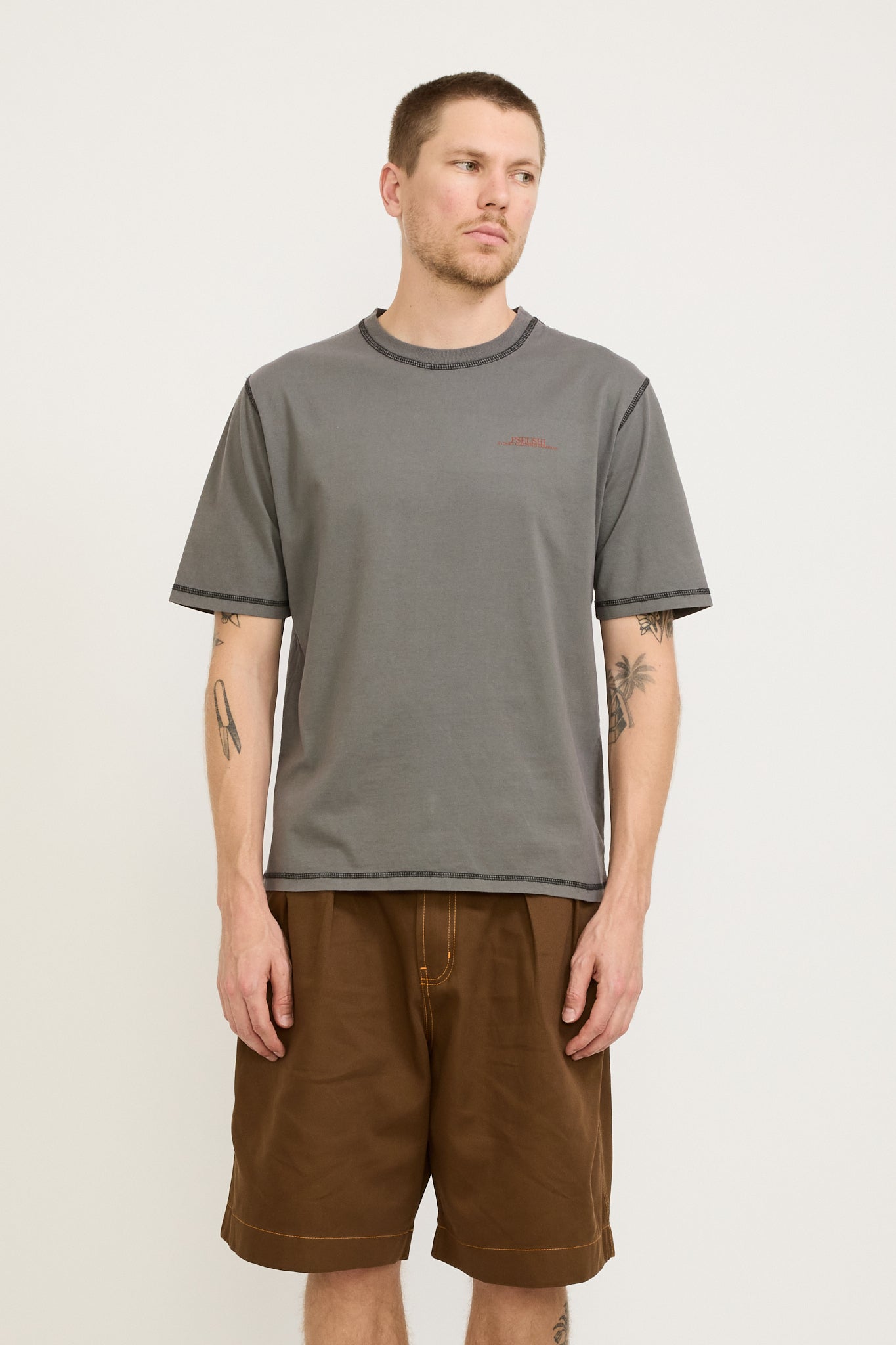 Contrast Stitch SS Tee Warm Grey