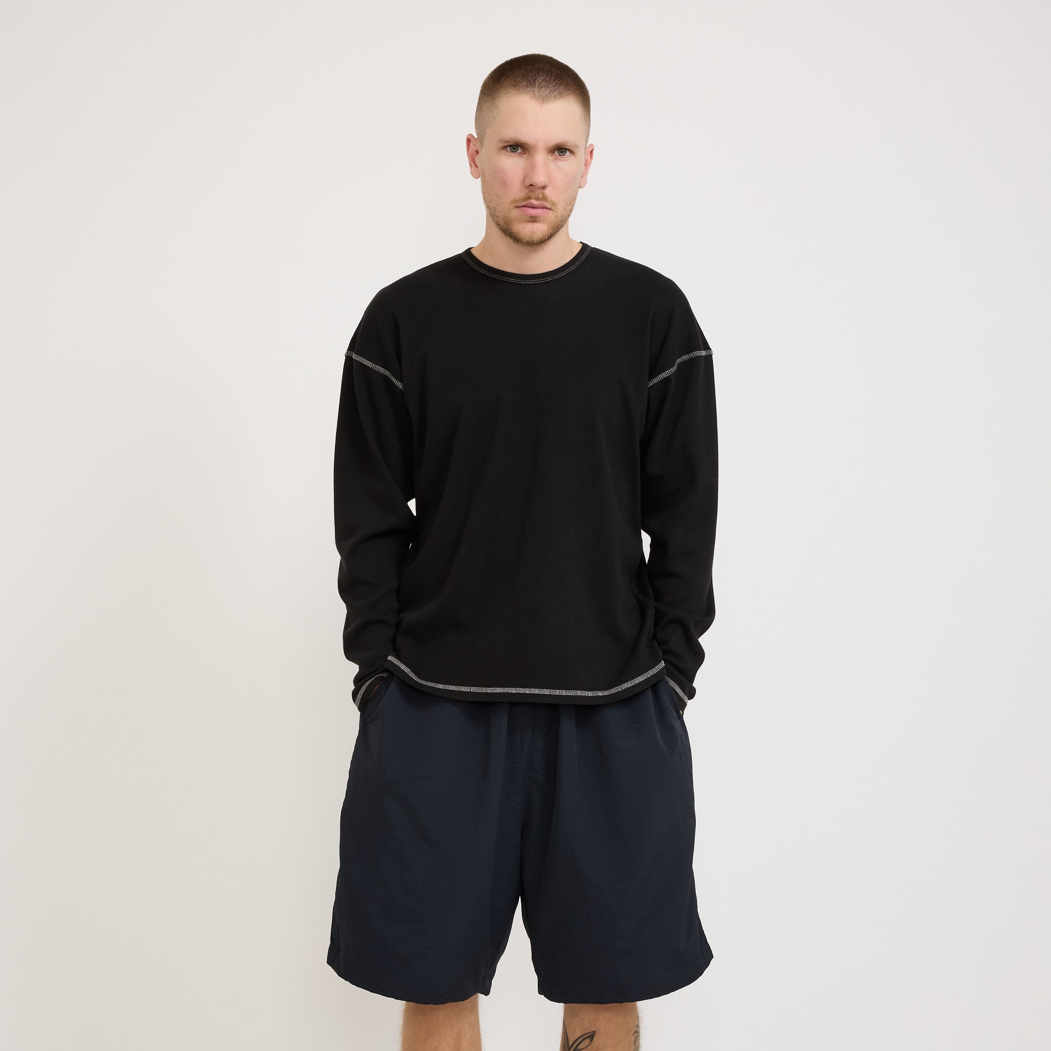 Heavy Rib Knit Long Sleeve Tee Black