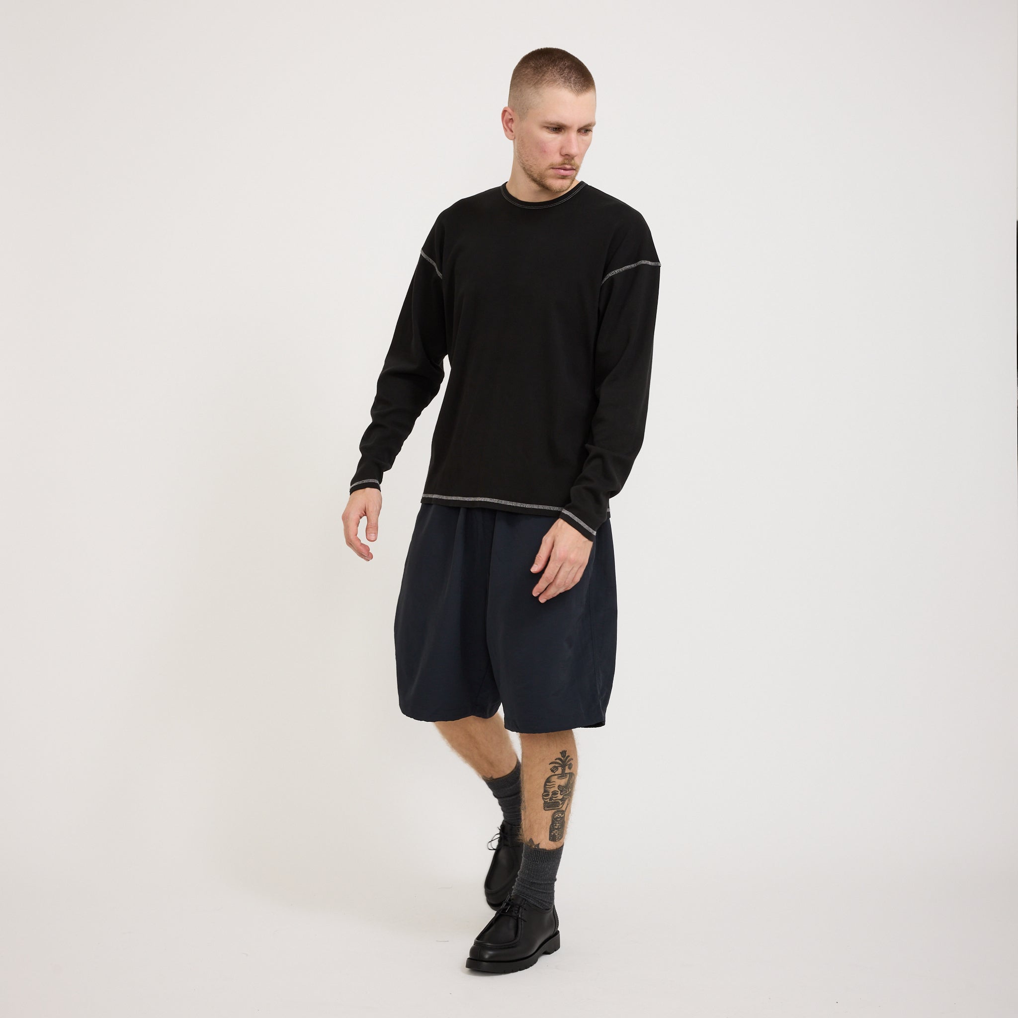 Heavy Rib Knit Long Sleeve Tee Black
