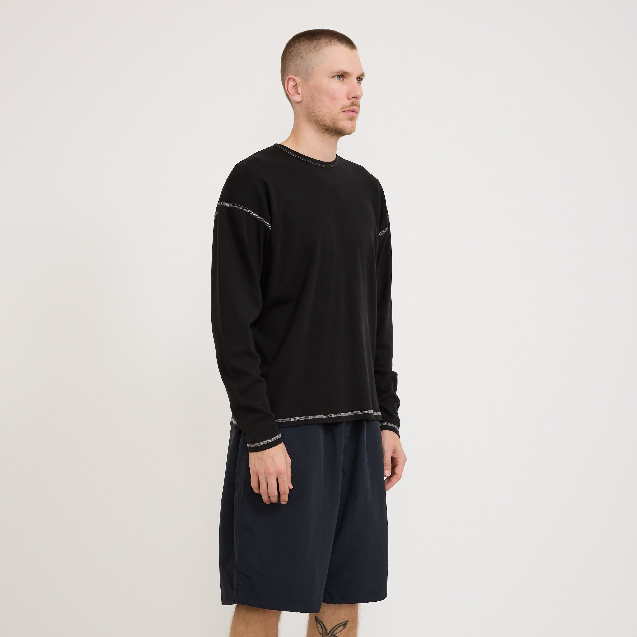 Heavy Rib Knit Long Sleeve Tee Black