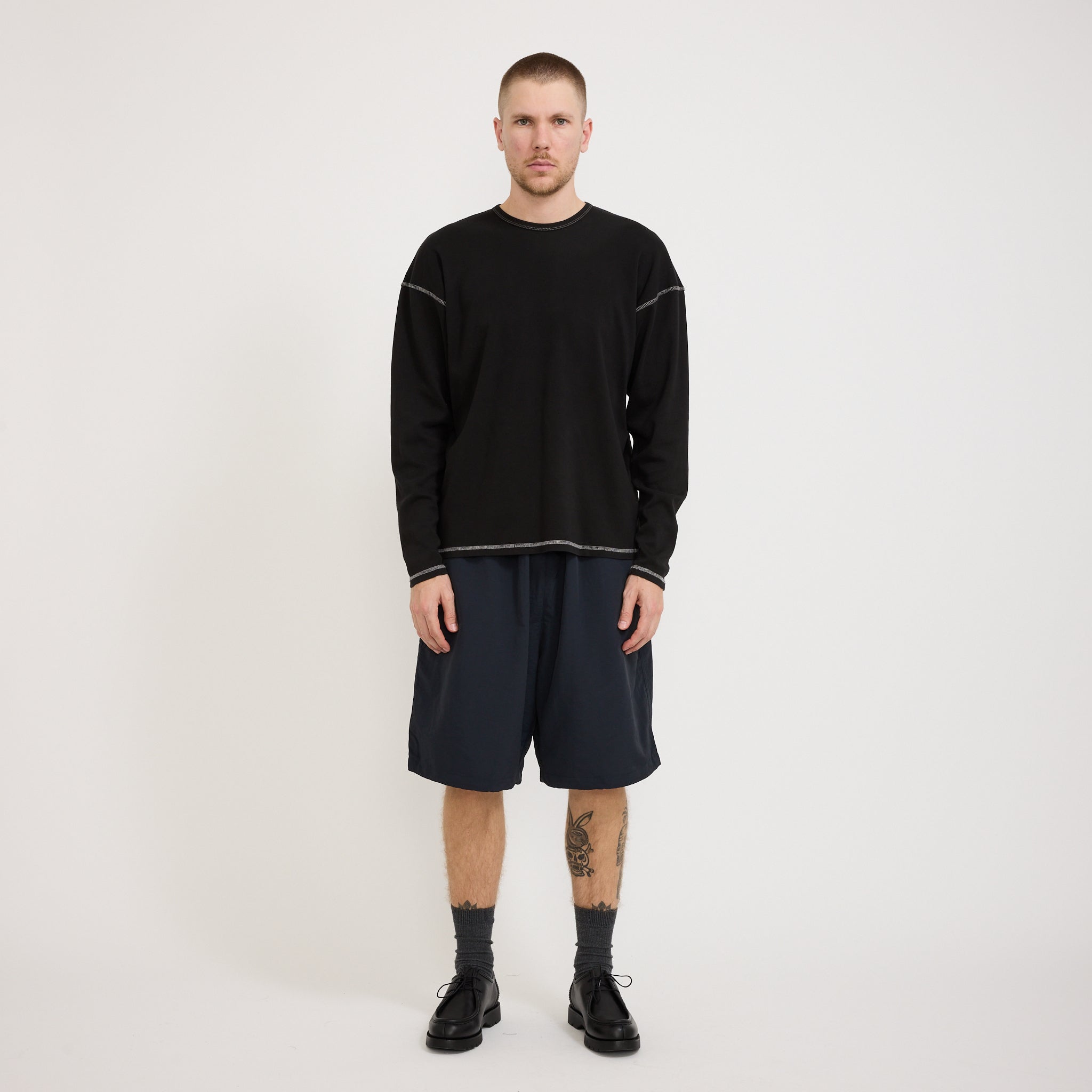 Heavy Rib Knit Long Sleeve Tee Black