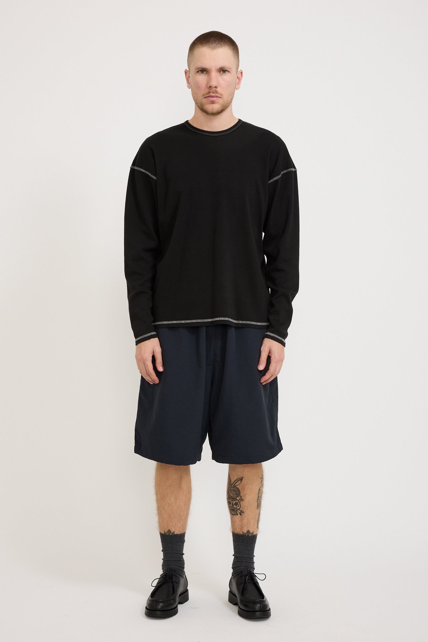 Heavy Rib Knit Long Sleeve Tee Black
