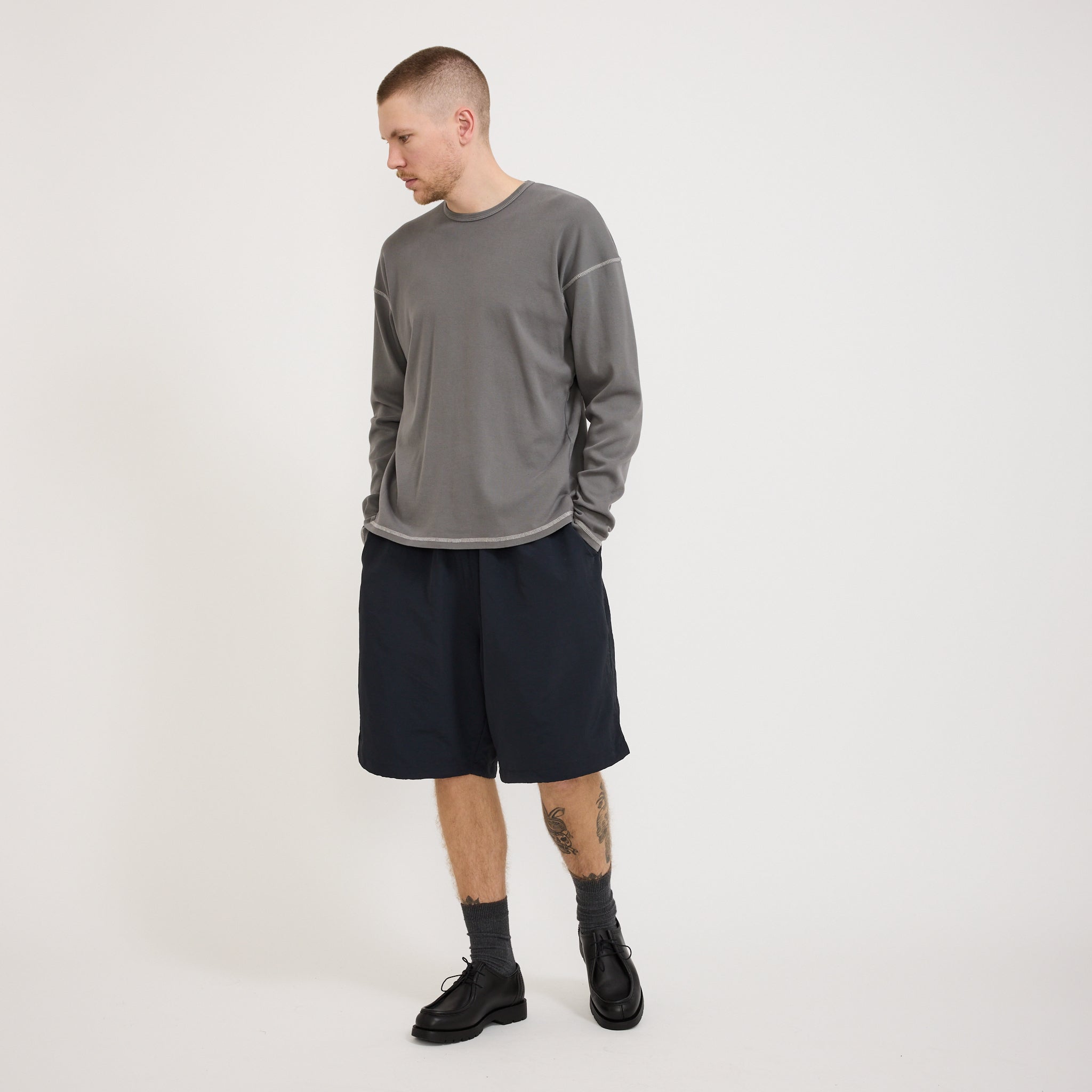 Heavy Rib Knit Long Sleeve Tee Grey
