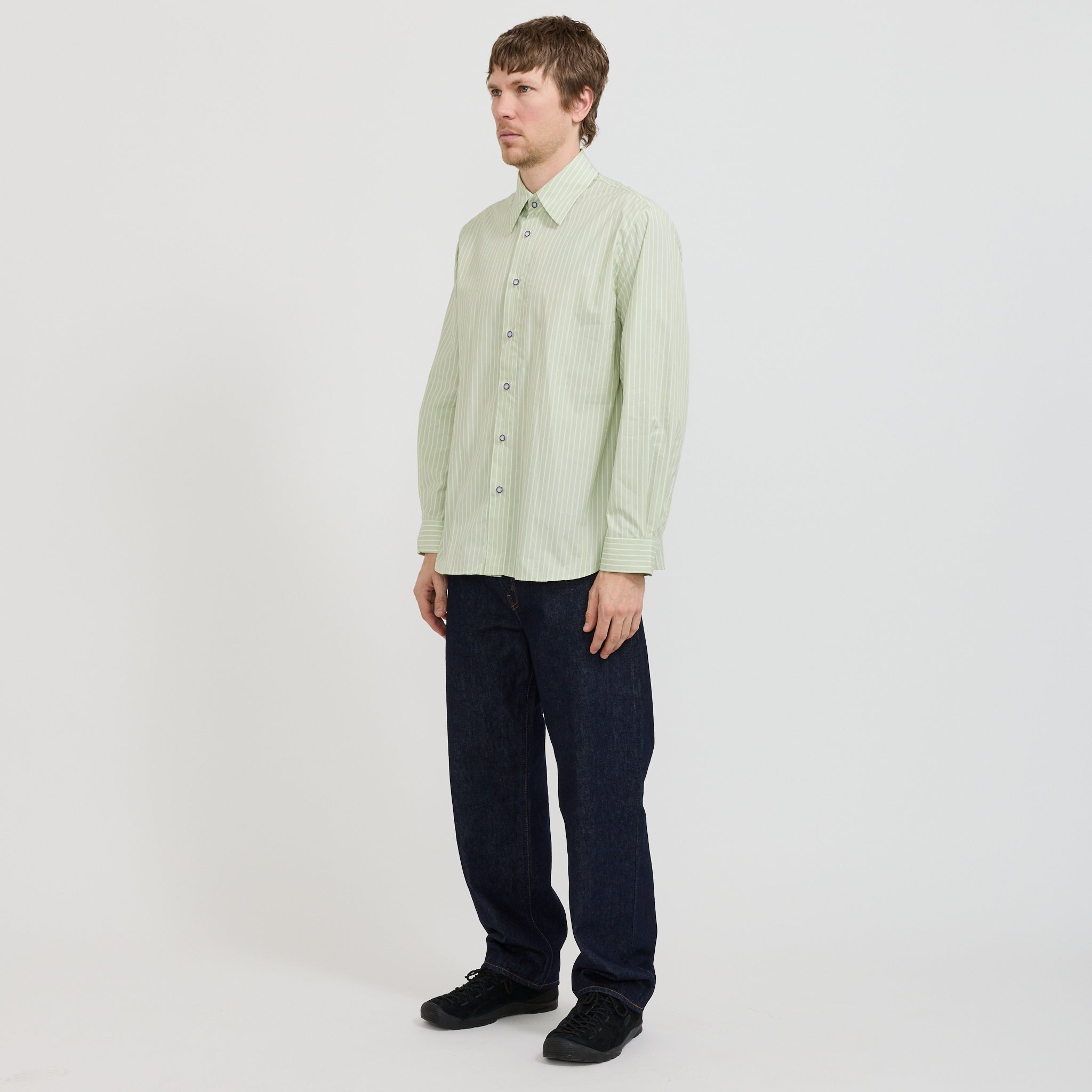 L/S Green Stripe Poplin Shirt