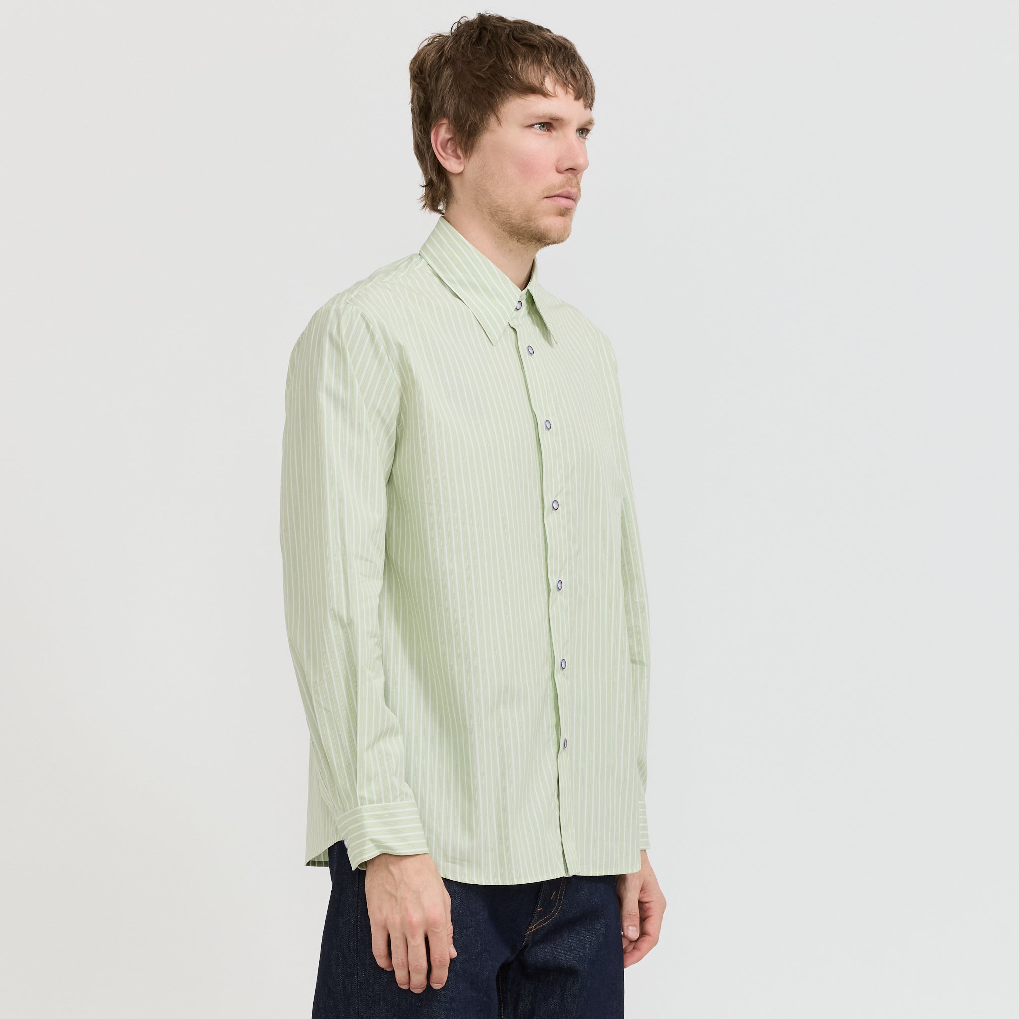 L/S Green Stripe Poplin Shirt