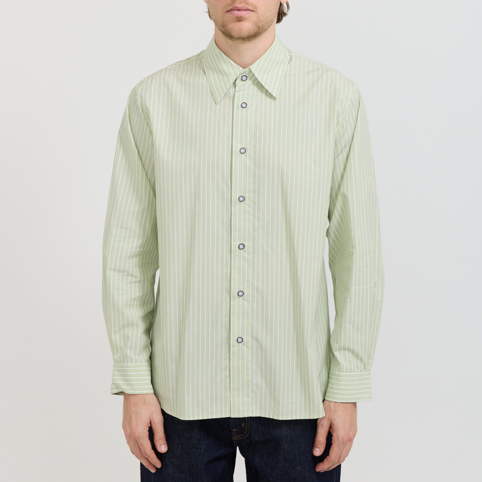 L/S Green Stripe Poplin Shirt