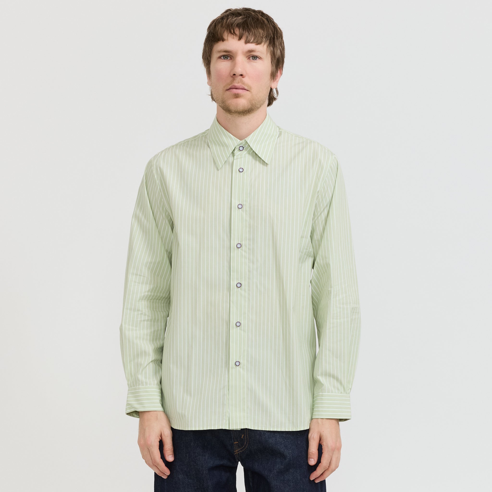 L/S Green Stripe Poplin Shirt