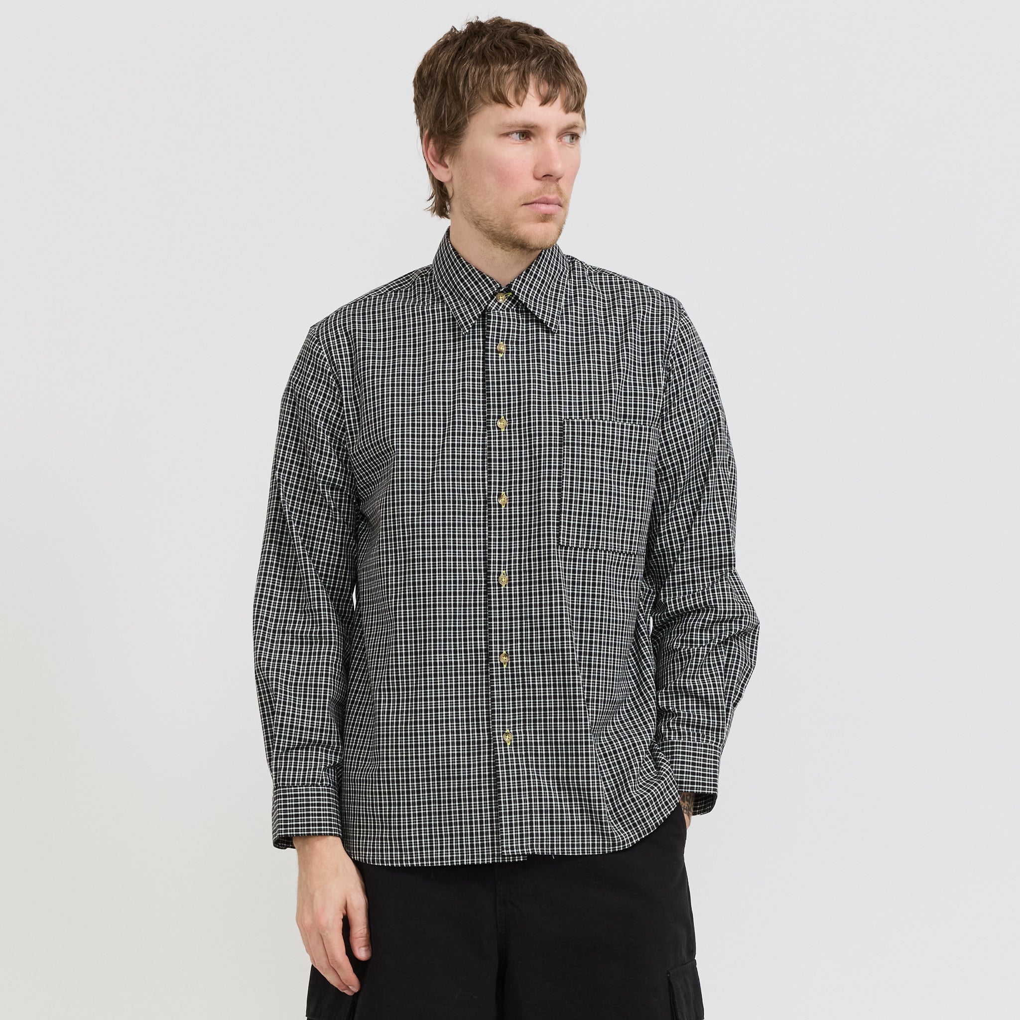L/S Black Plaid Shirt