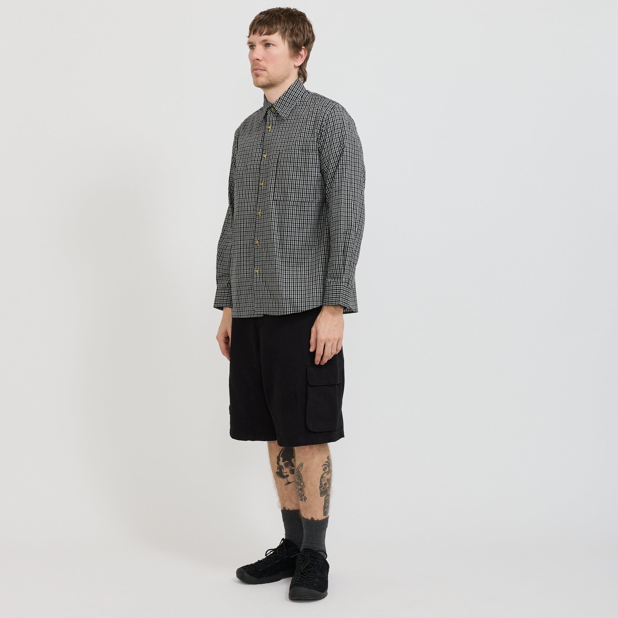 L/S Black Plaid Shirt