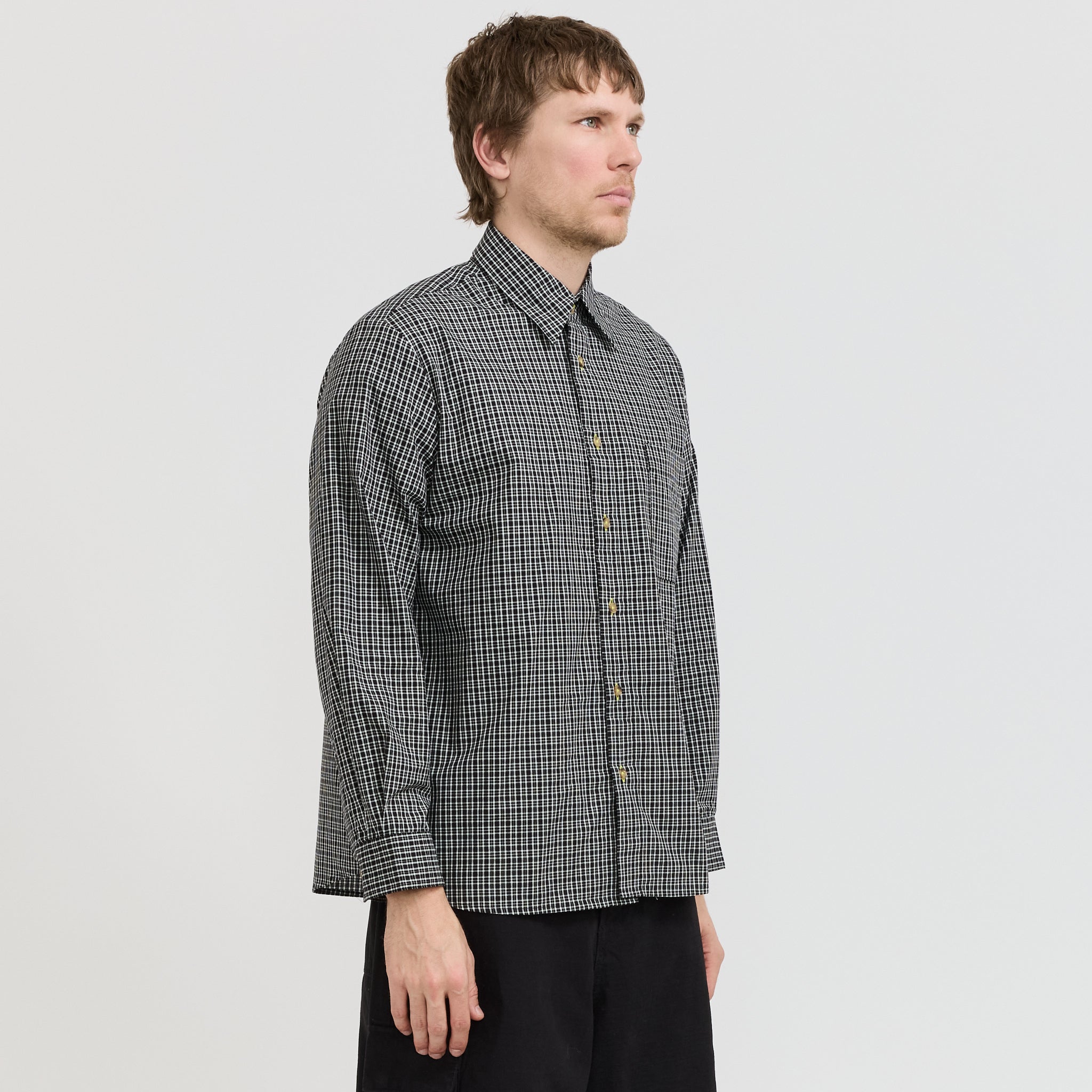 L/S Black Plaid Shirt