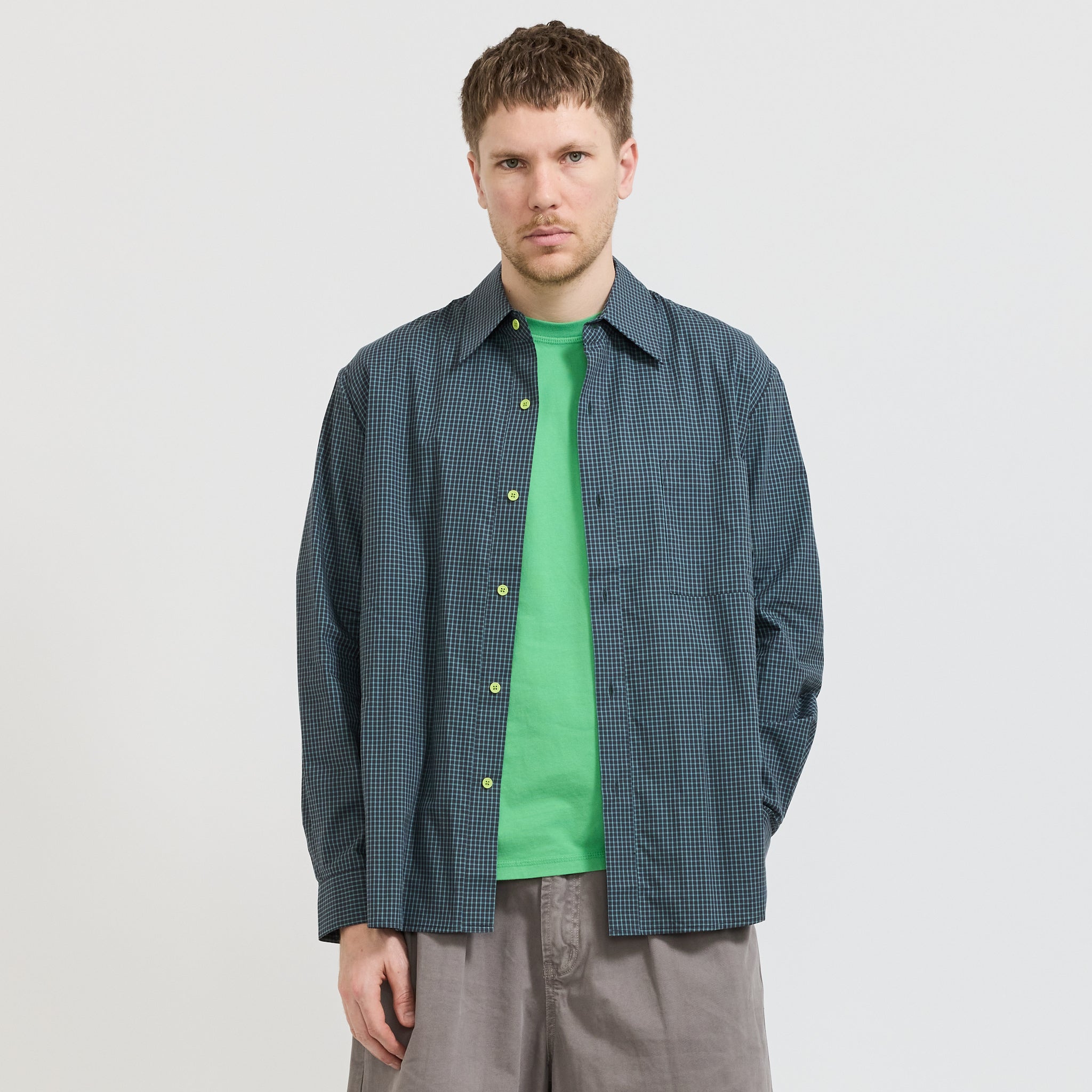 Pseushi Long Sleeve Shirt Blue/Green Check Maplestore