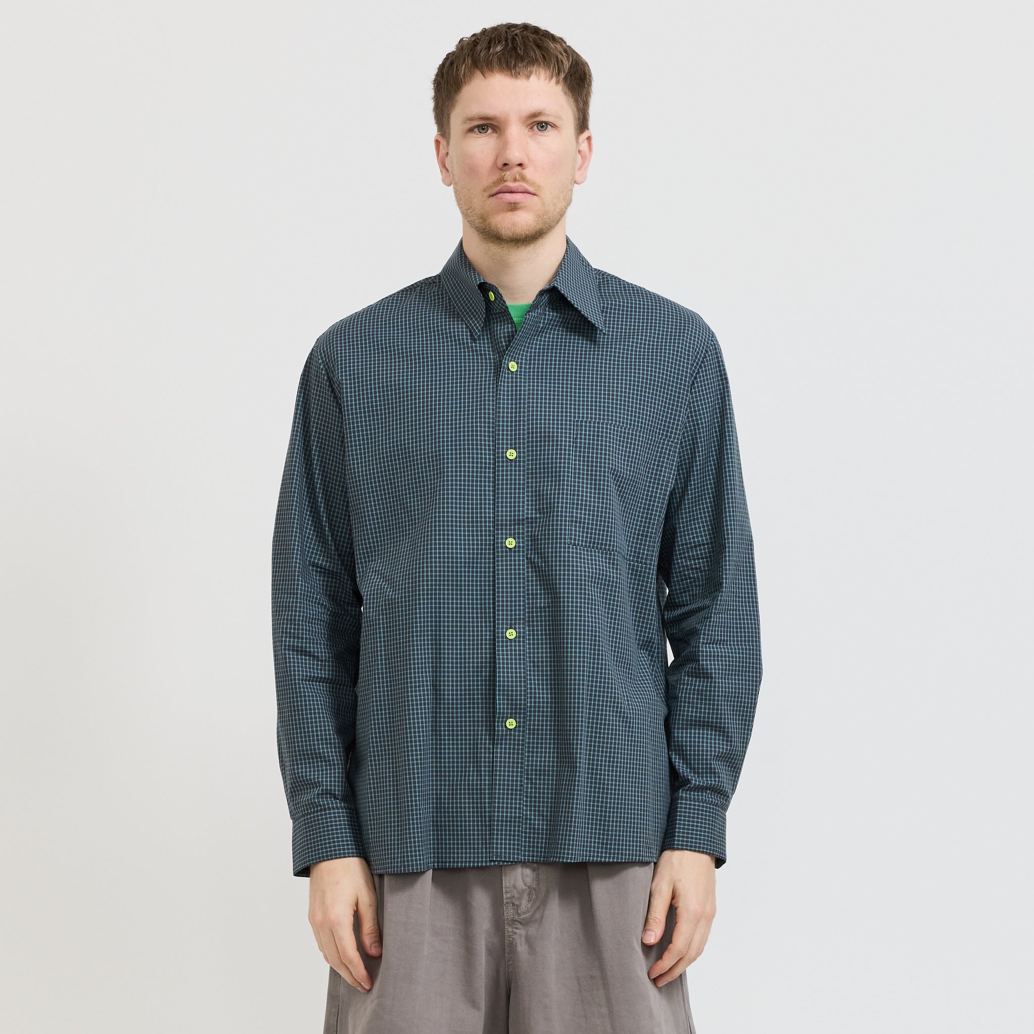 Pseushi | Long Sleeve Shirt Blue/Green Check | Maplestore