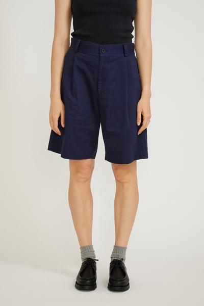 Pseushi | Pleated Wide Shorts Navy Womens | Maplestore