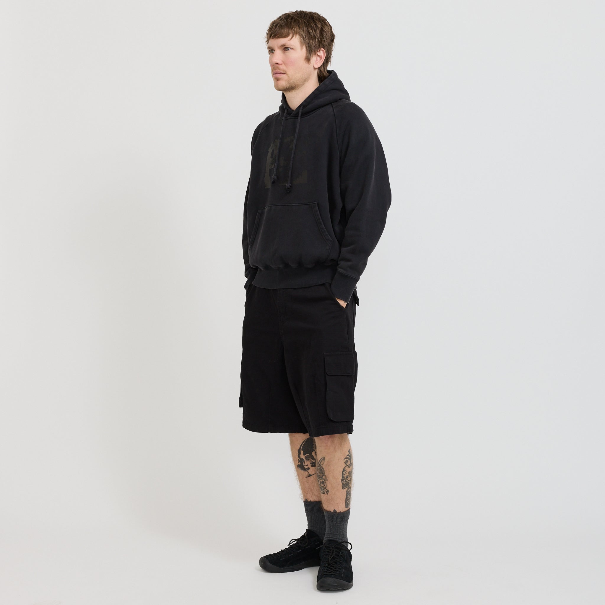 Raglan Drawstring Hoodie Vintage Black