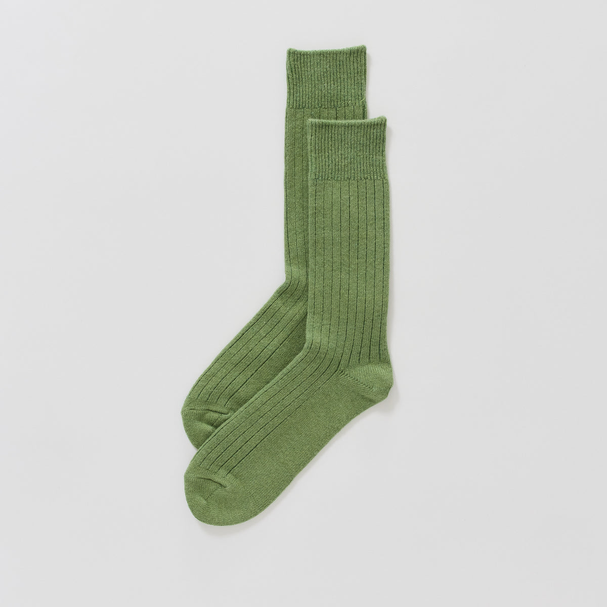 Rototo | Cotton Wool Ribbed Crew Socks Light Green | Maplestore