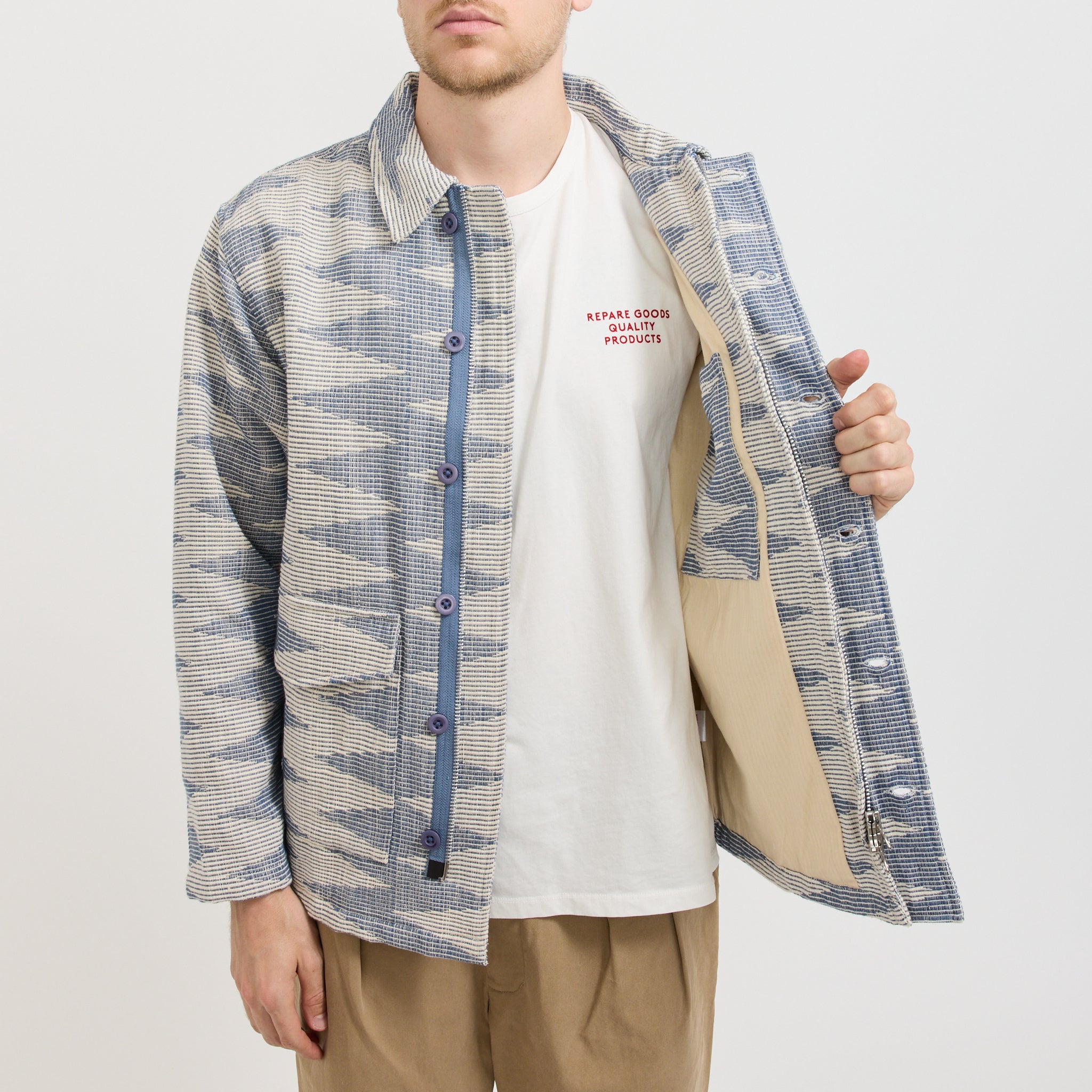Boxy Overshirt Blue/White Pattern