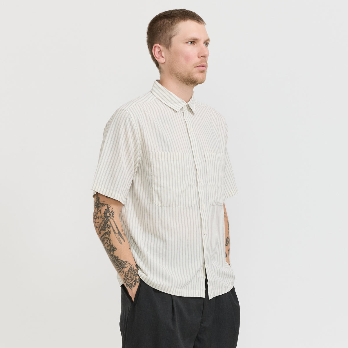 Boxy Shirt Black/White Stripe