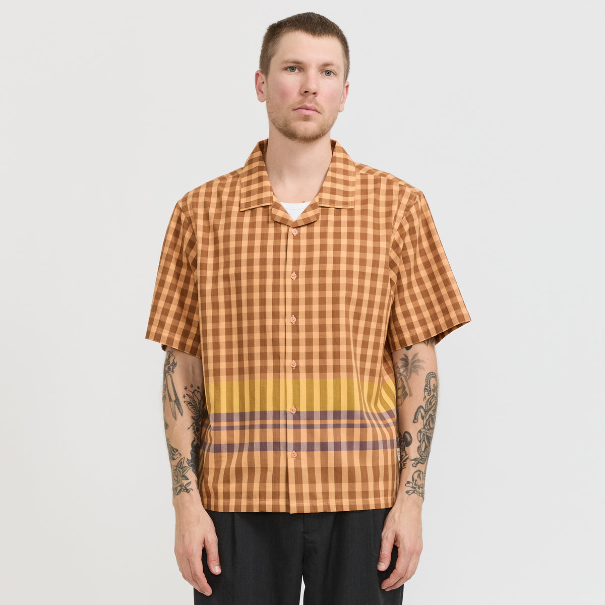 Holiday Short Sleeve Shirt Rust Auto Stripe