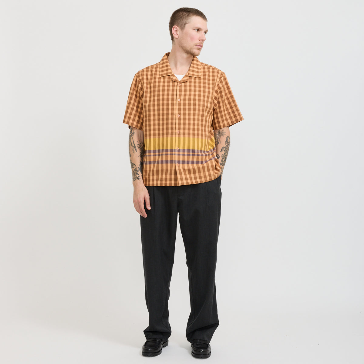 Holiday Short Sleeve Shirt Rust Auto Stripe