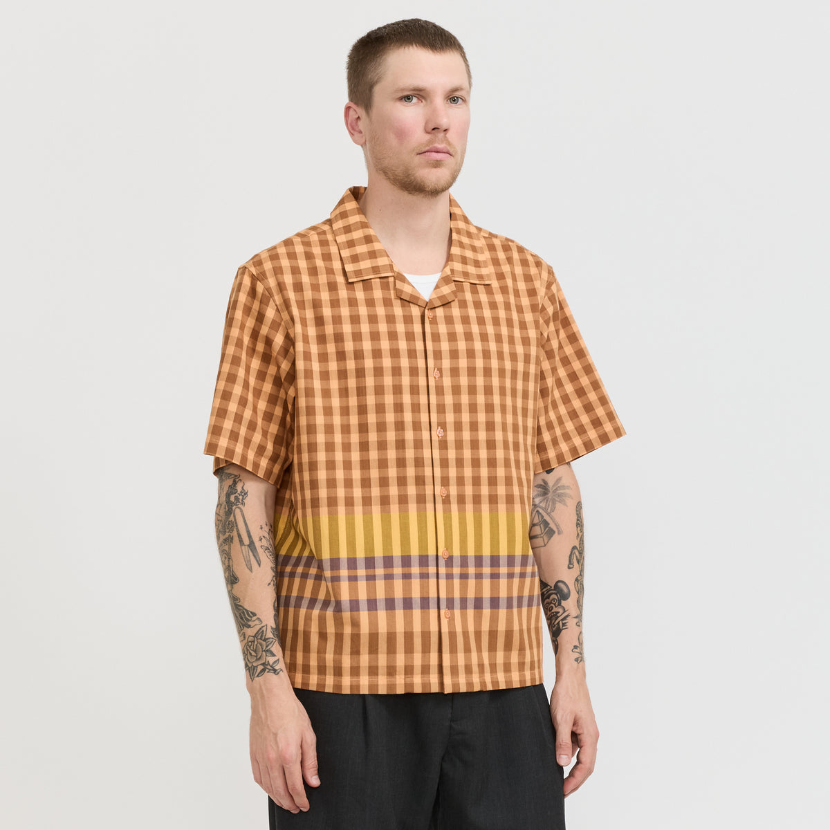 Holiday Short Sleeve Shirt Rust Auto Stripe