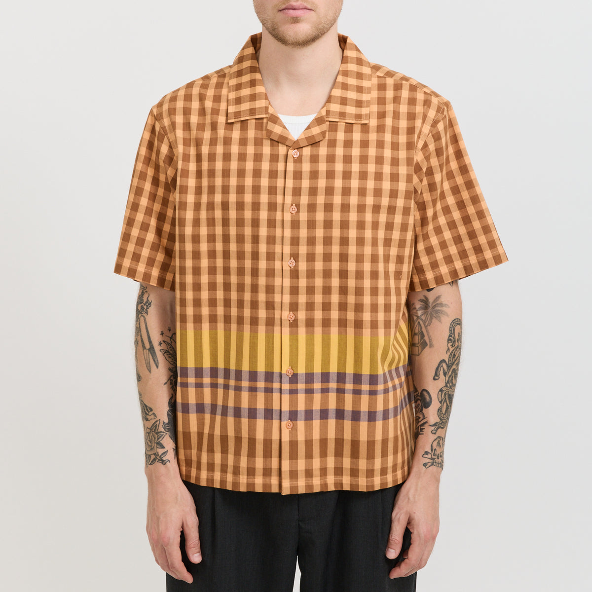 Holiday Short Sleeve Shirt Rust Auto Stripe