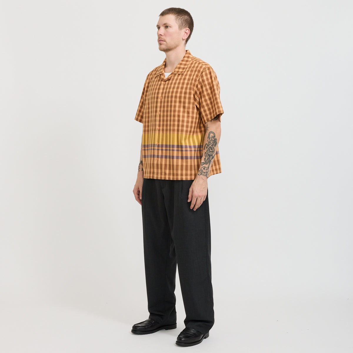 Holiday Short Sleeve Shirt Rust Auto Stripe
