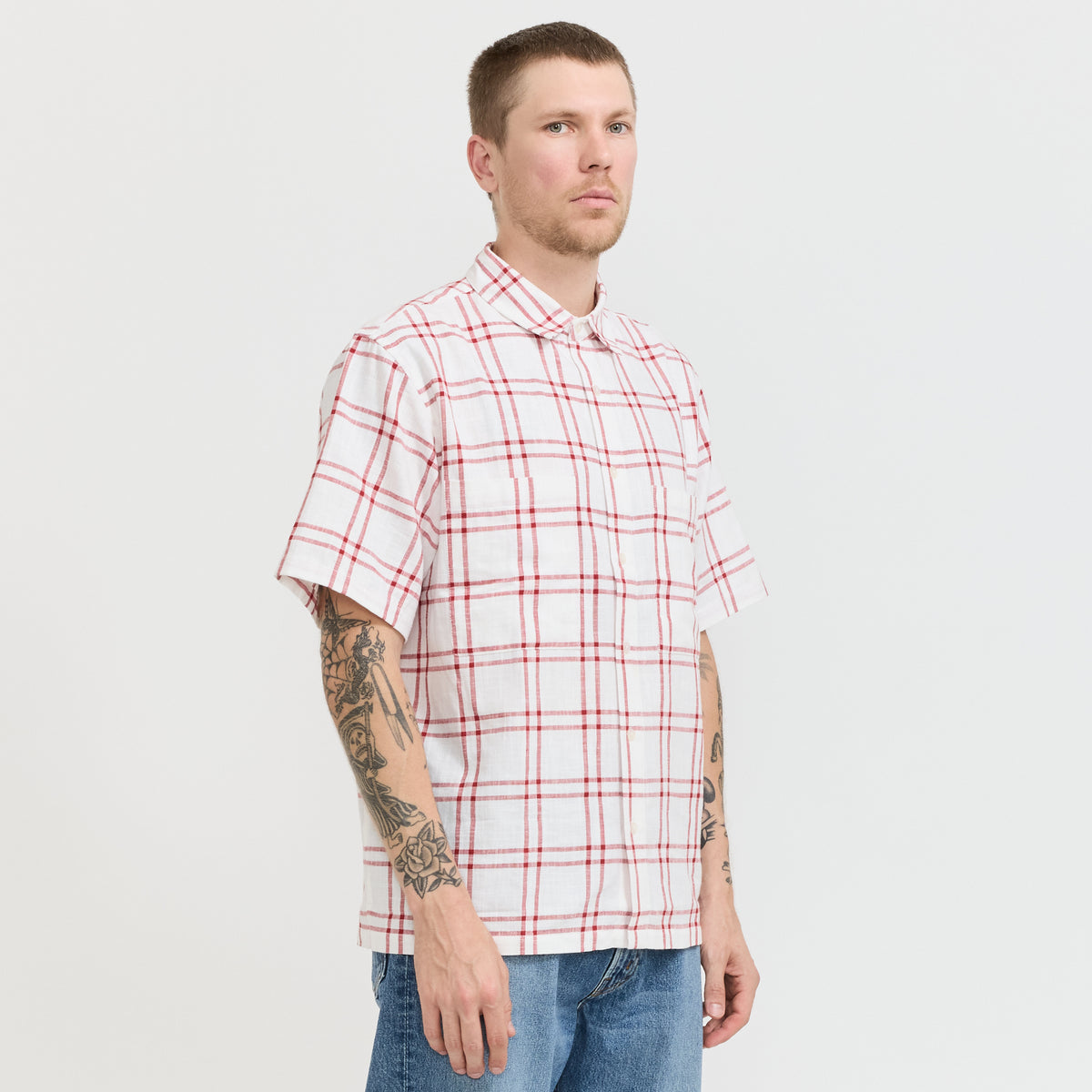 Short Sleeve Shirt White/Red Check