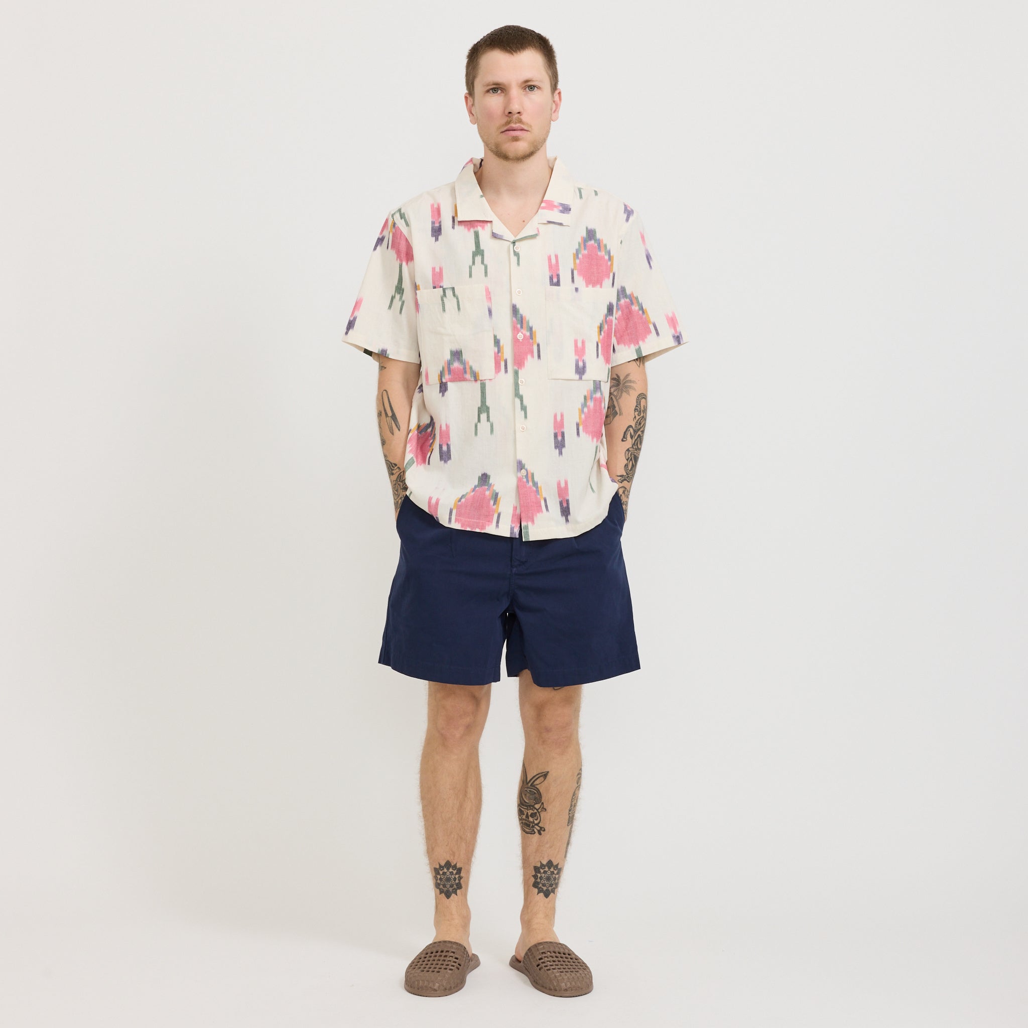 S/S Camp Collar Shirt Cream Ikat