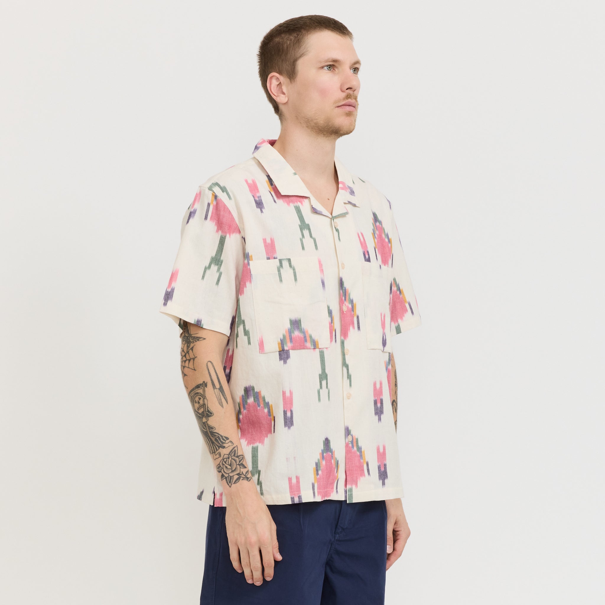 S/S Camp Collar Shirt Cream Ikat