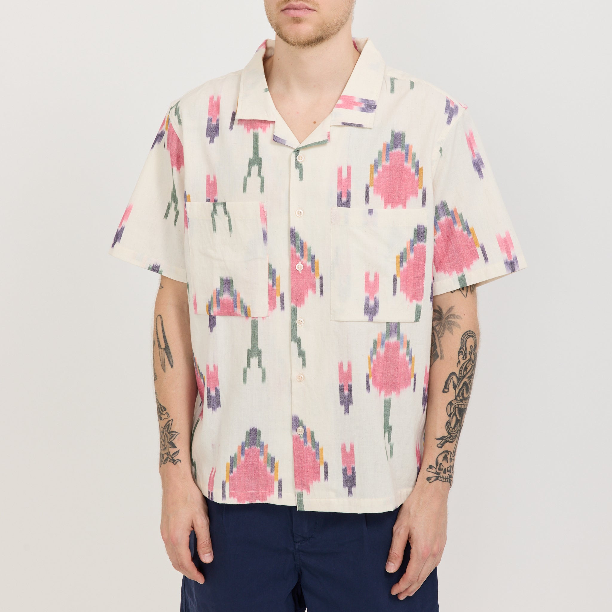 S/S Camp Collar Shirt Cream Ikat