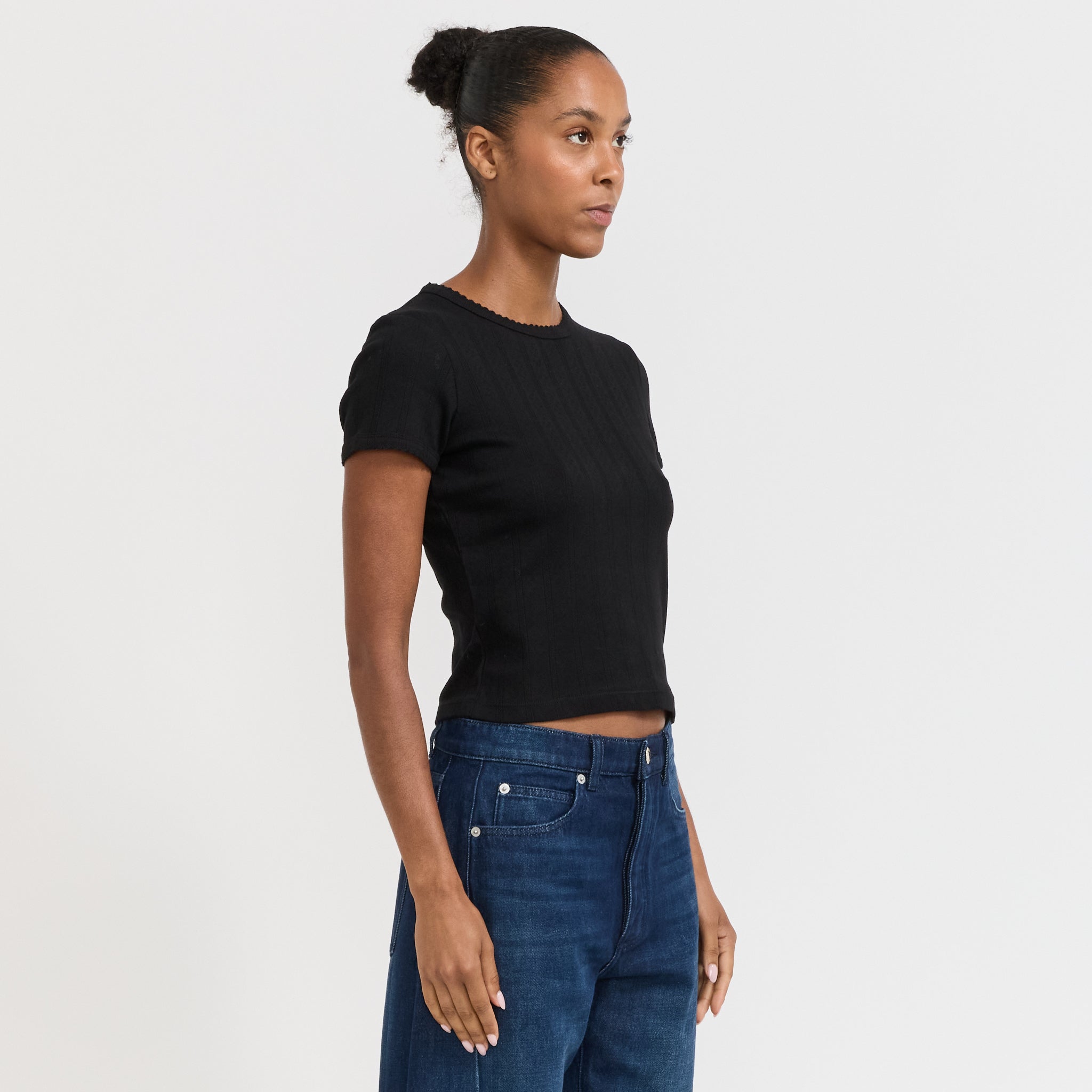 Rollas | Pointelle Classic Tee Black | Maplestore