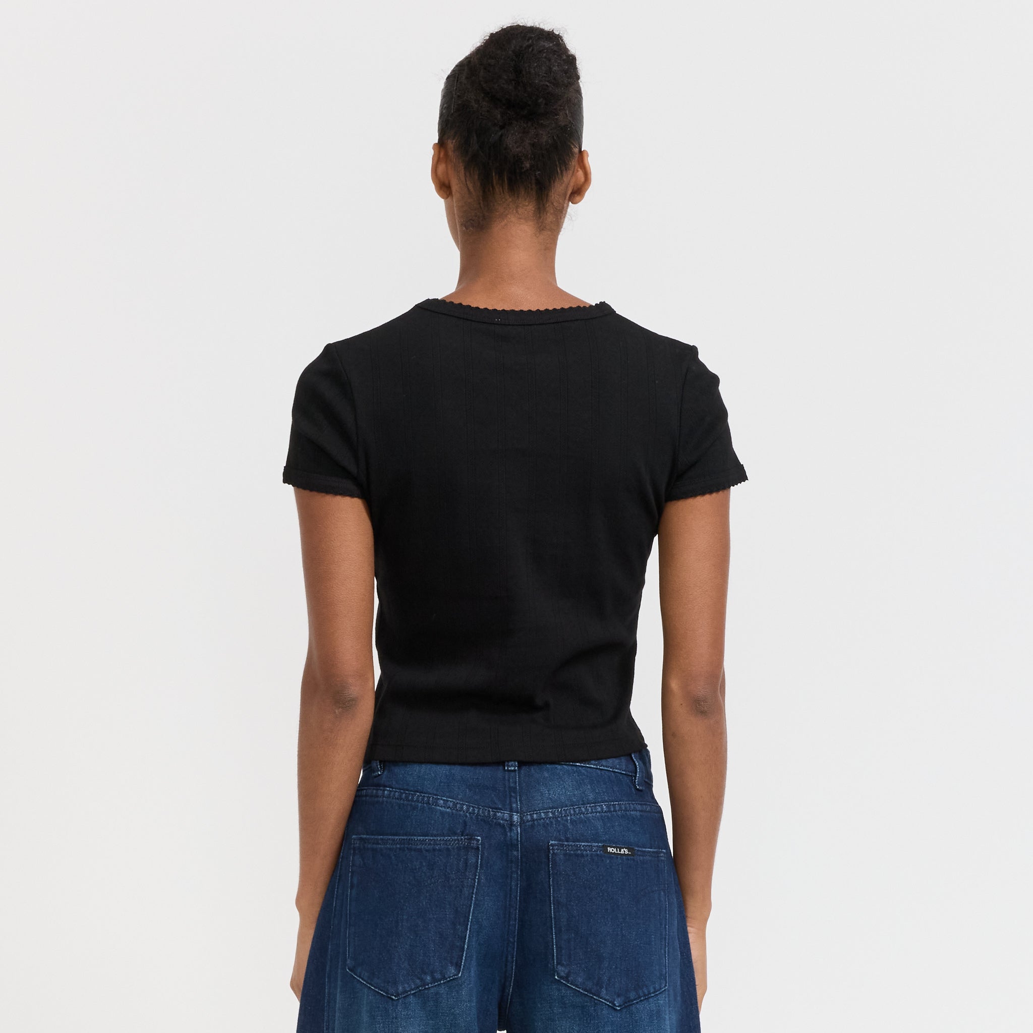 Rollas | Pointelle Classic Tee Black | Maplestore
