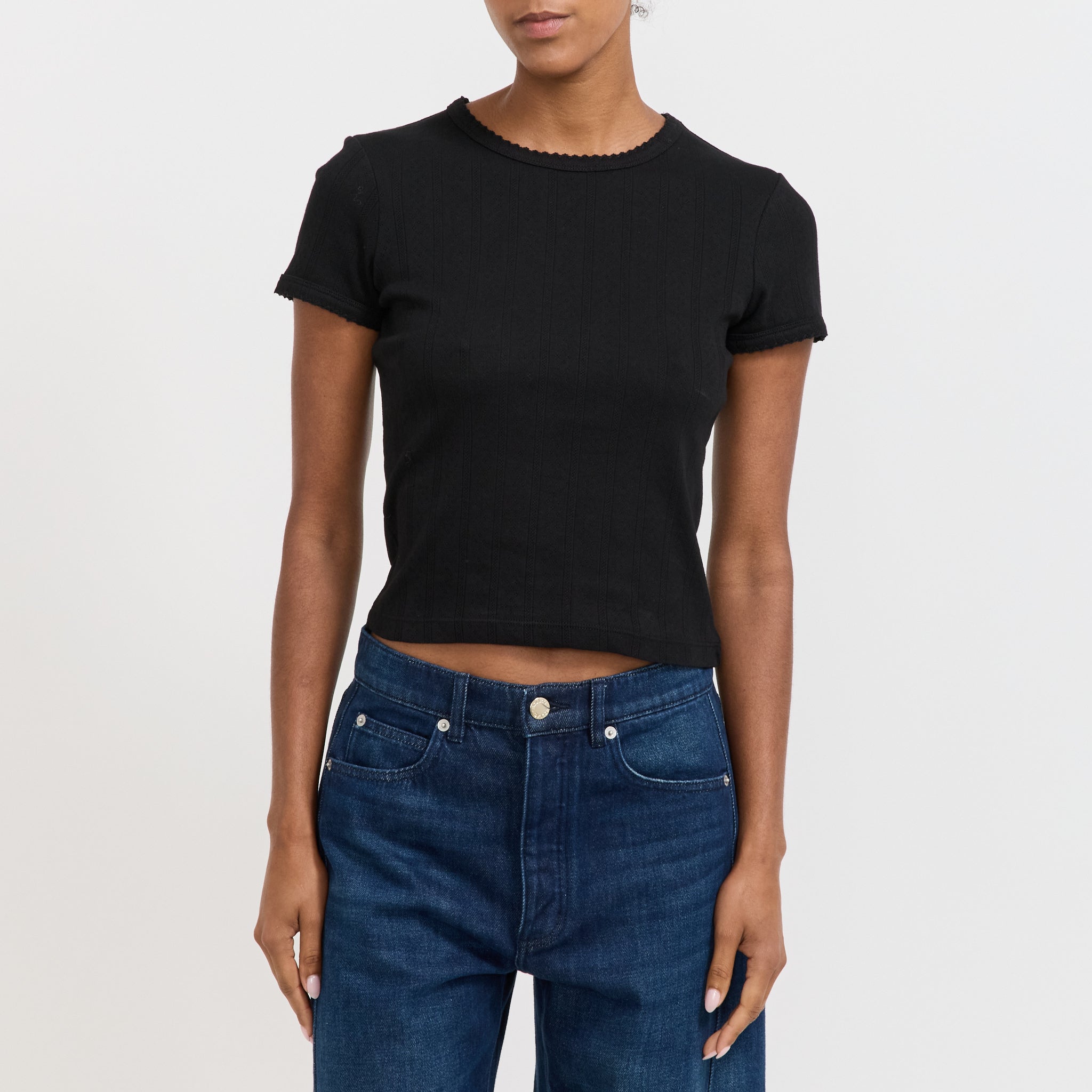 Rollas | Pointelle Classic Tee Black | Maplestore