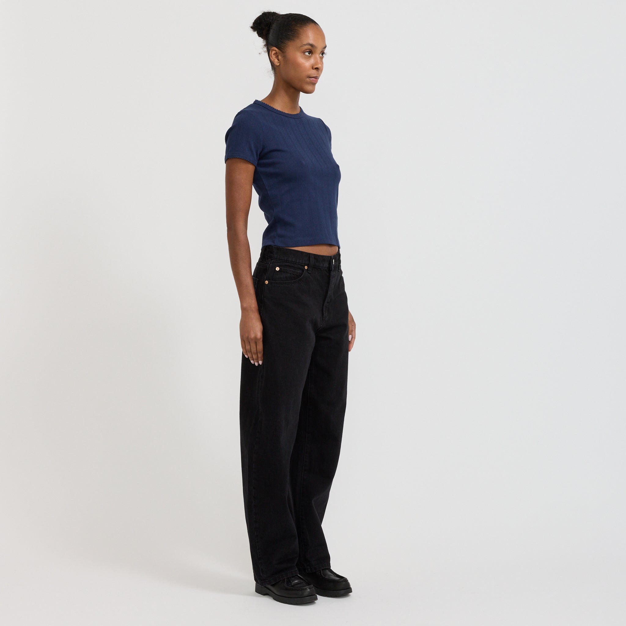 Rollas | Pointelle Classic Tee Navy | Maplestore