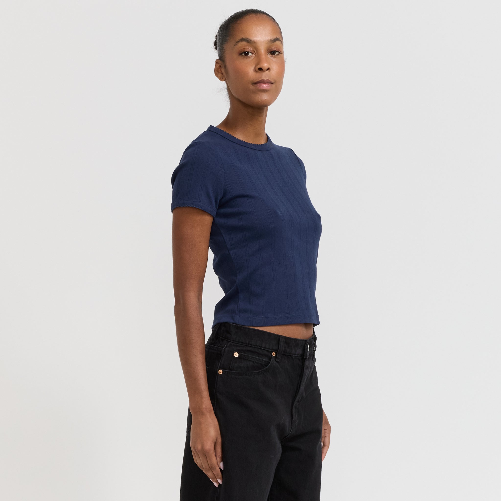 Rollas | Pointelle Classic Tee Navy | Maplestore