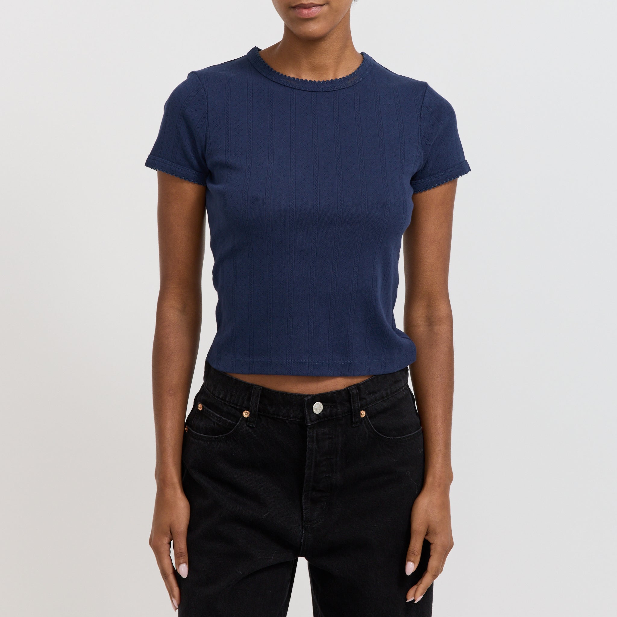 Rollas | Pointelle Classic Tee Navy | Maplestore