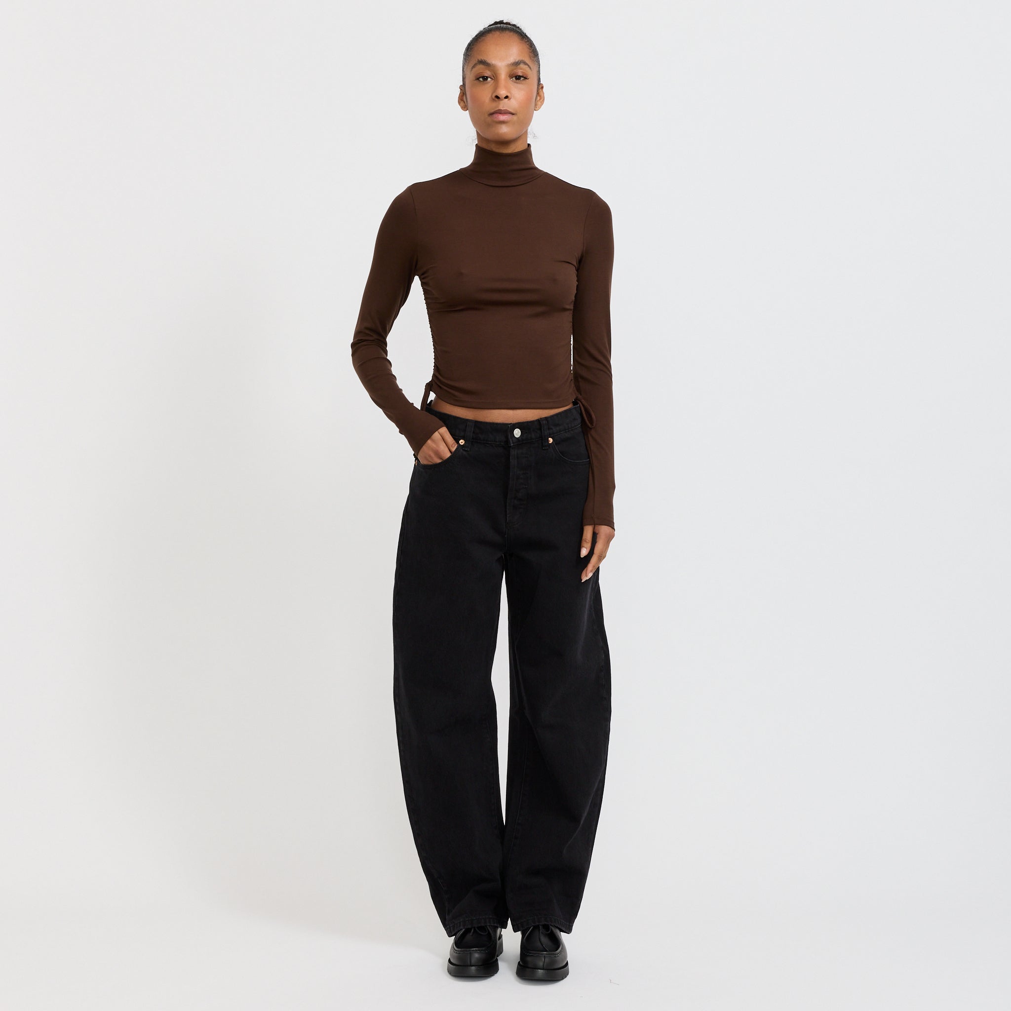 Selena Rouched Long Sleeve Top Espresso
