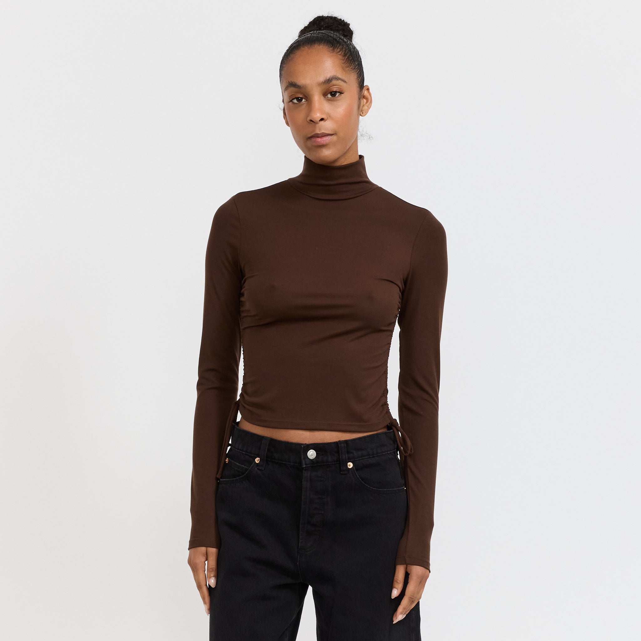 Selena Rouched Long Sleeve Top Espresso