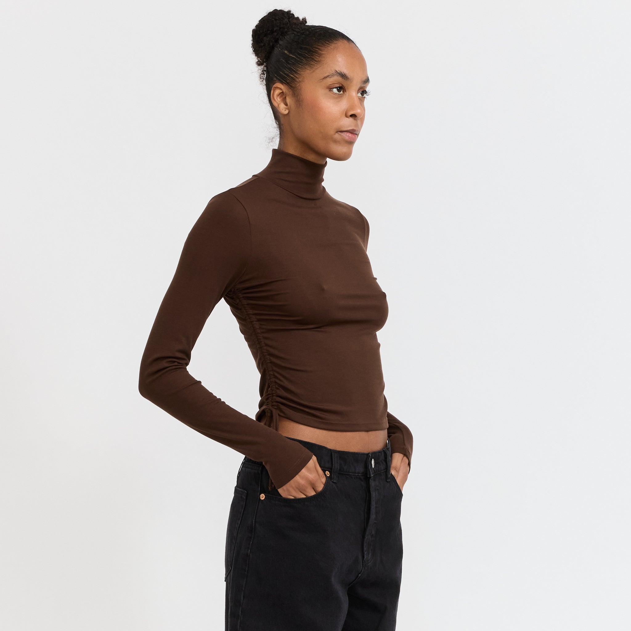 Selena Rouched Long Sleeve Top Espresso