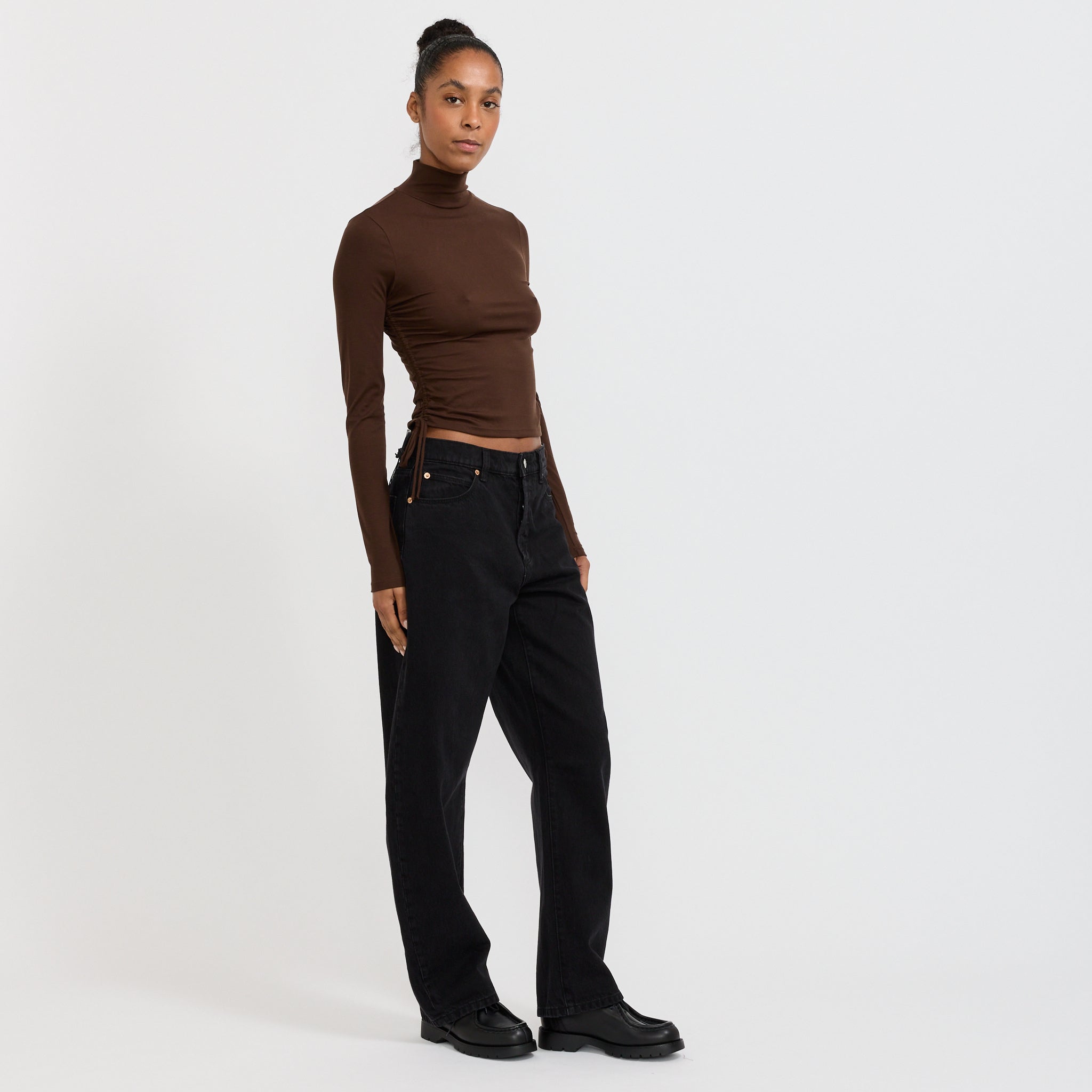 Selena Rouched Long Sleeve Top Espresso