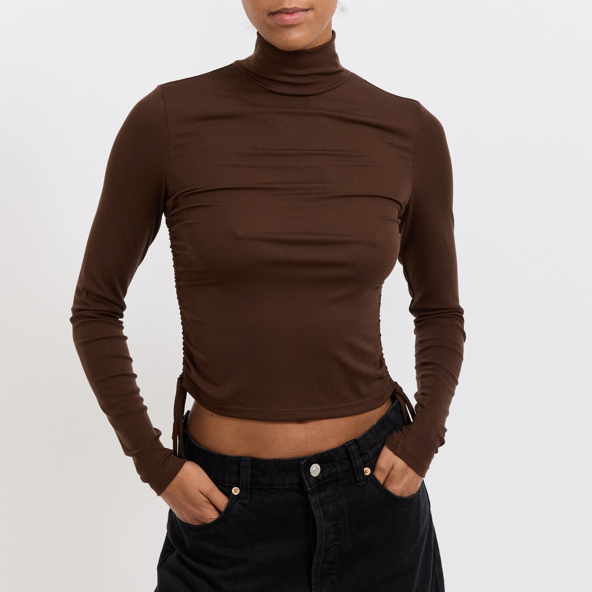 Selena Rouched Long Sleeve Top Espresso