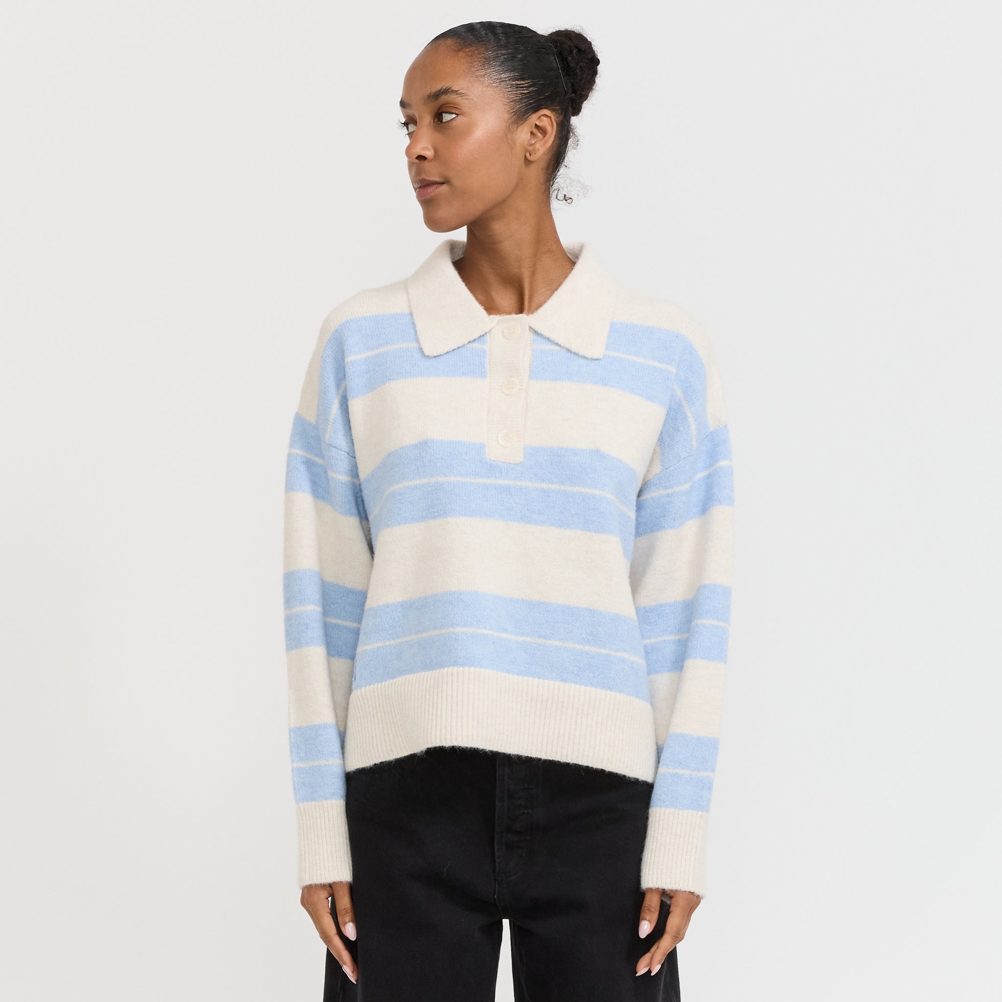 Rollas | Sofia Stripe Polo Soft Blue | Maplestore