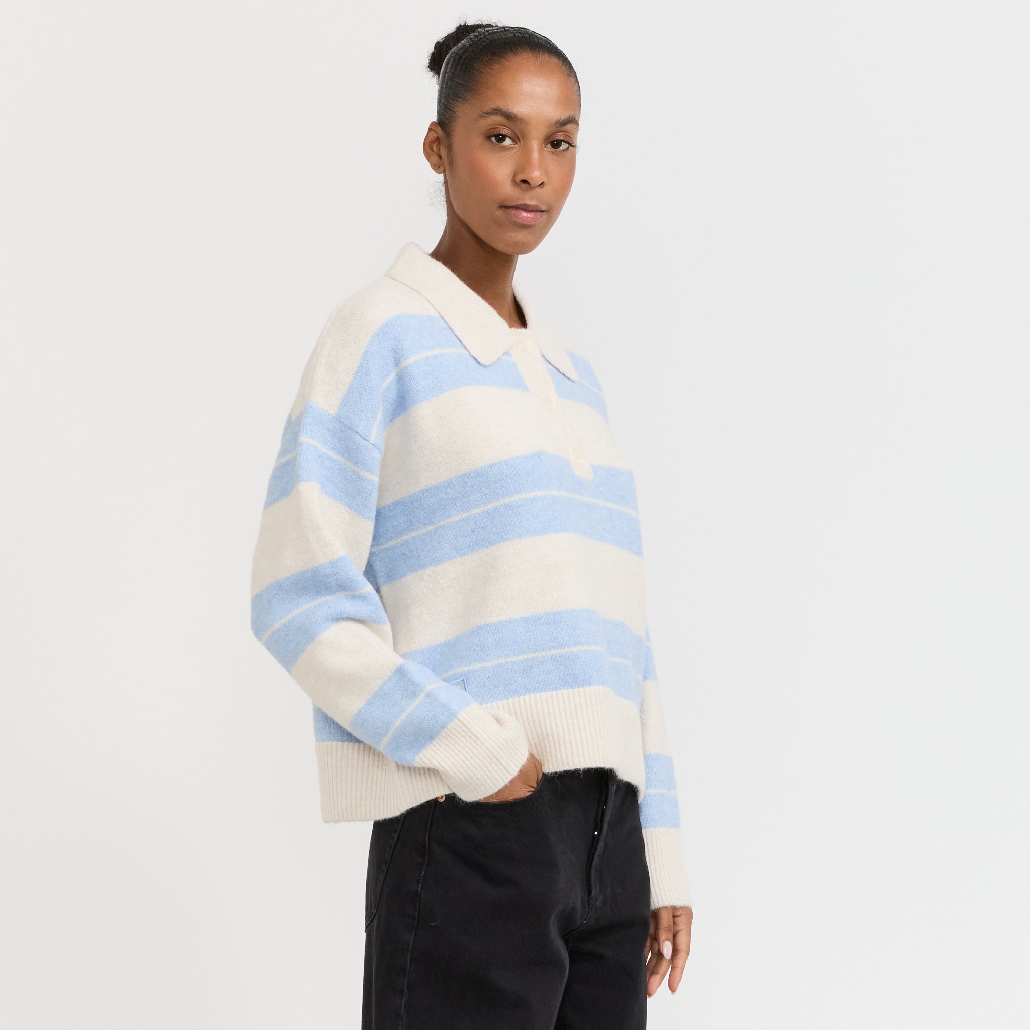 Rollas | Sofia Stripe Polo Soft Blue | Maplestore