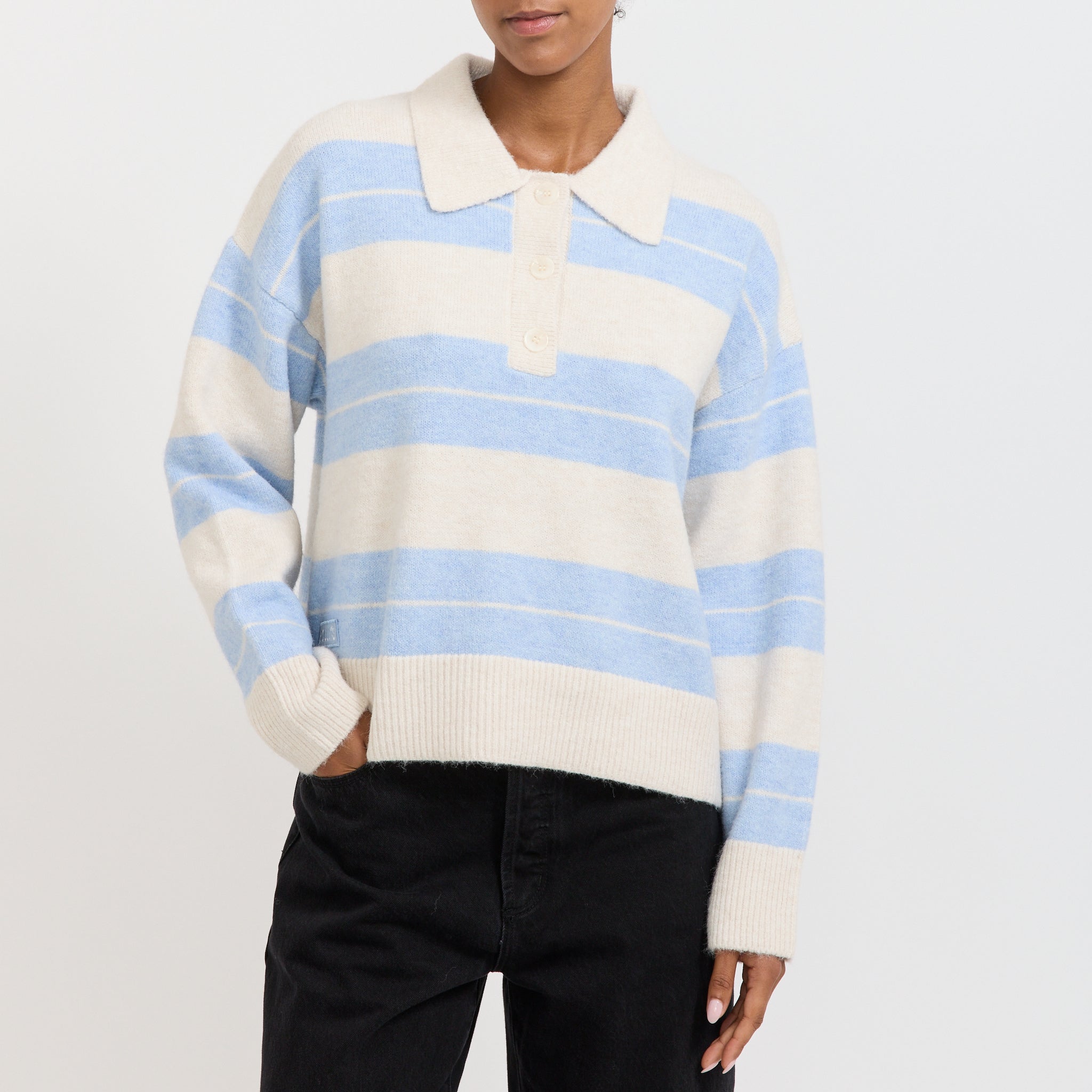 Rollas | Sofia Stripe Polo Soft Blue | Maplestore