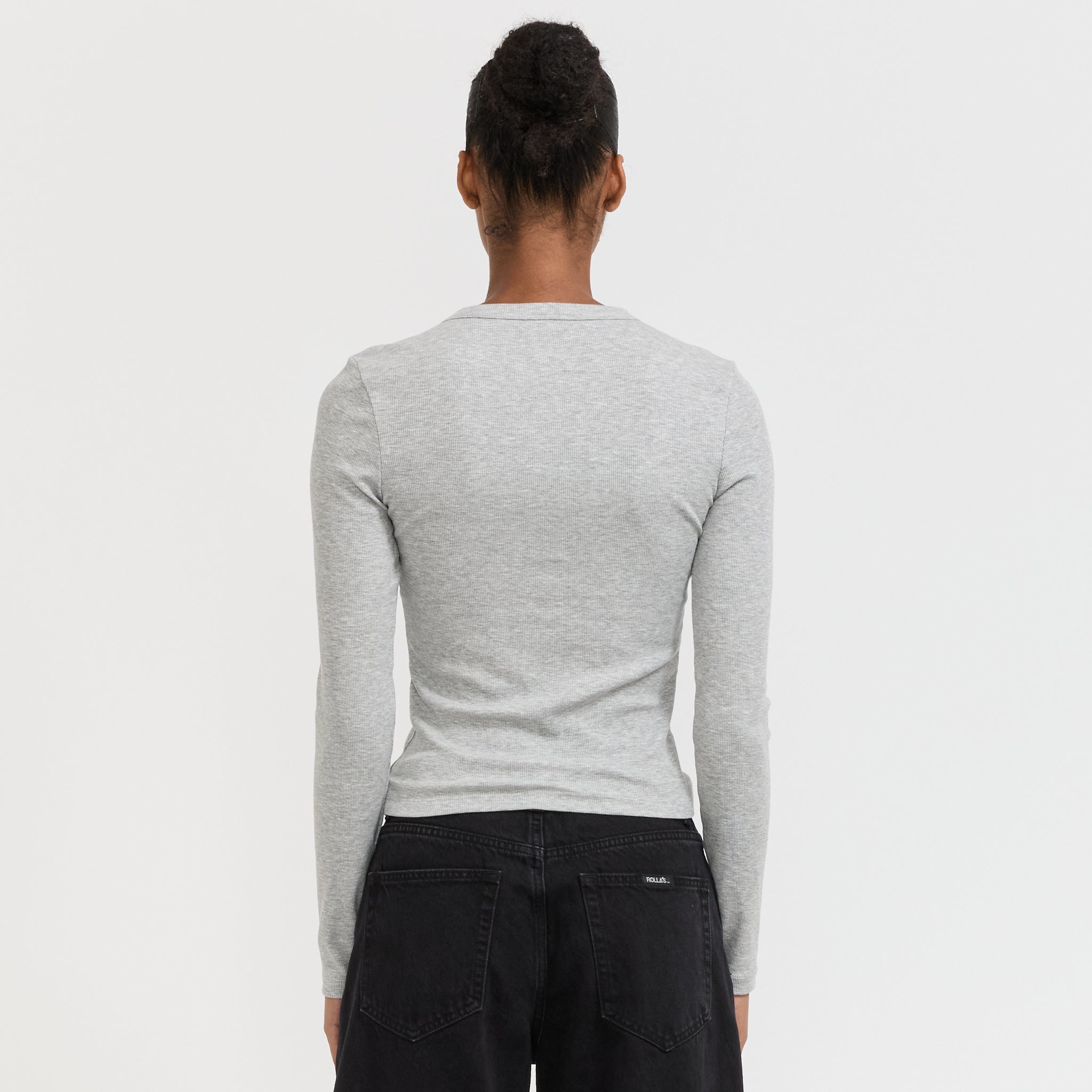 Rollas | Studio Henley Long Sleeve Top Grey Marle | Maplestore