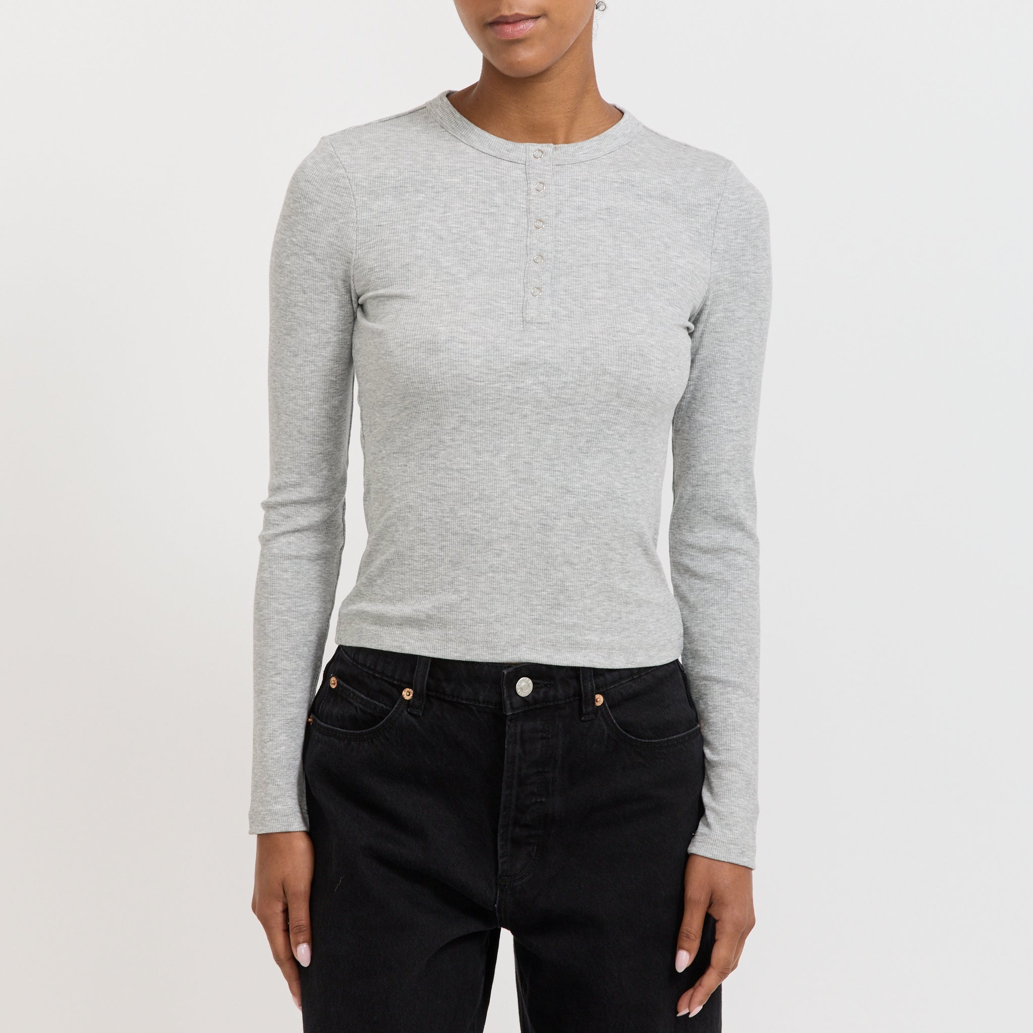 Rollas | Studio Henley Long Sleeve Top Grey Marle | Maplestore