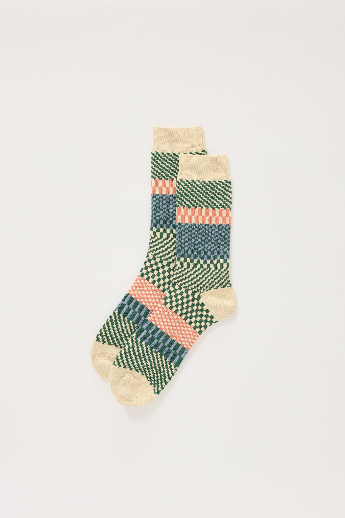 Rototo | Check & Step Socks Green | Maplestore