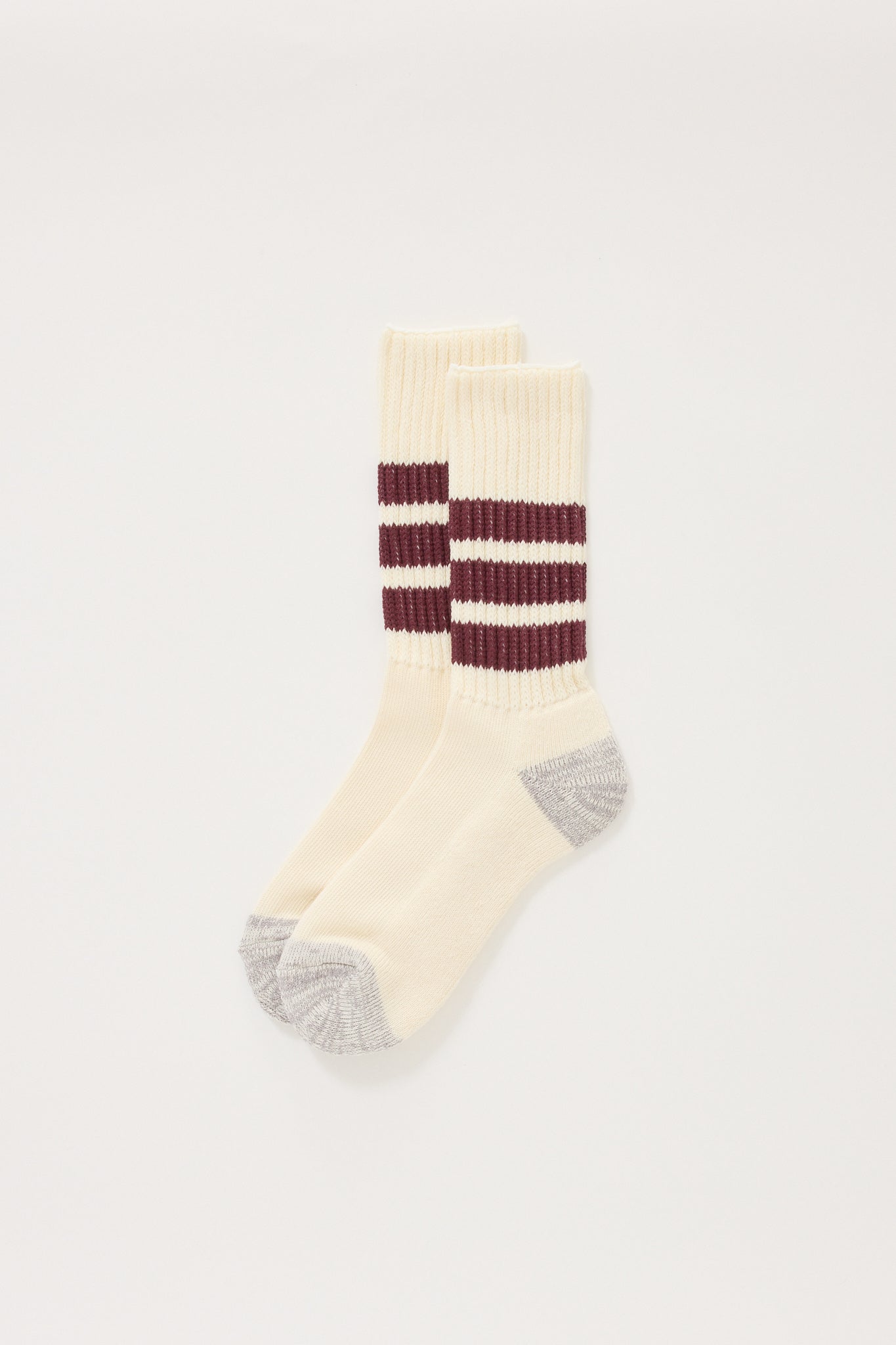 Rototo | Coarse Ribbed Old School Crew Socks Bordeaux | Maplestore