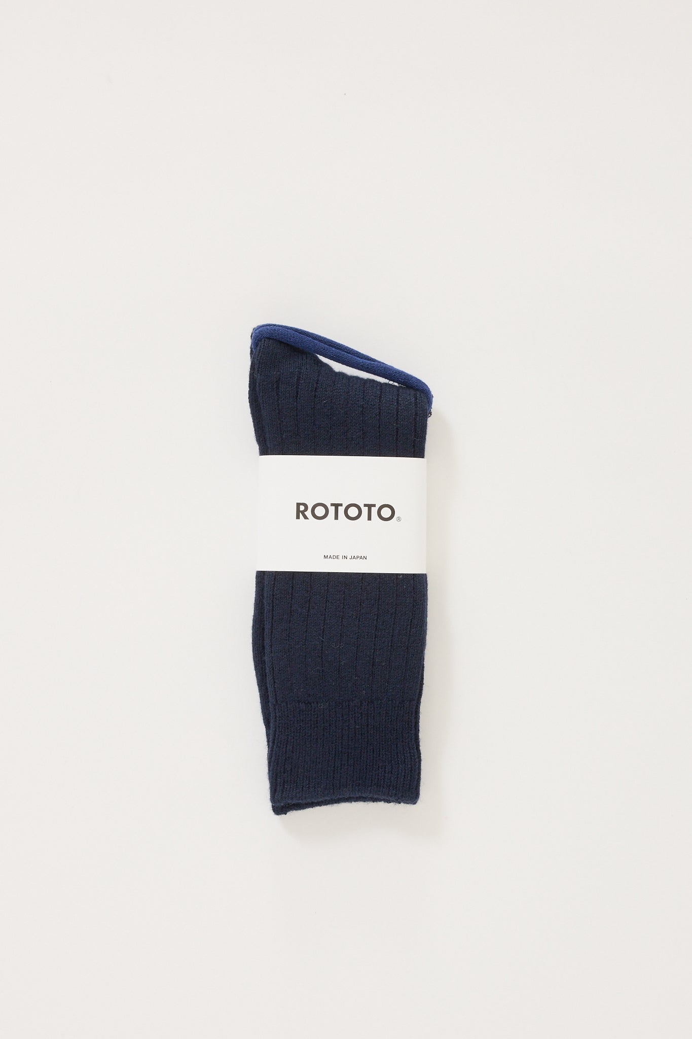 Rototo | Cotton Wool Ribbed Crew Socks Navy | Maplestore